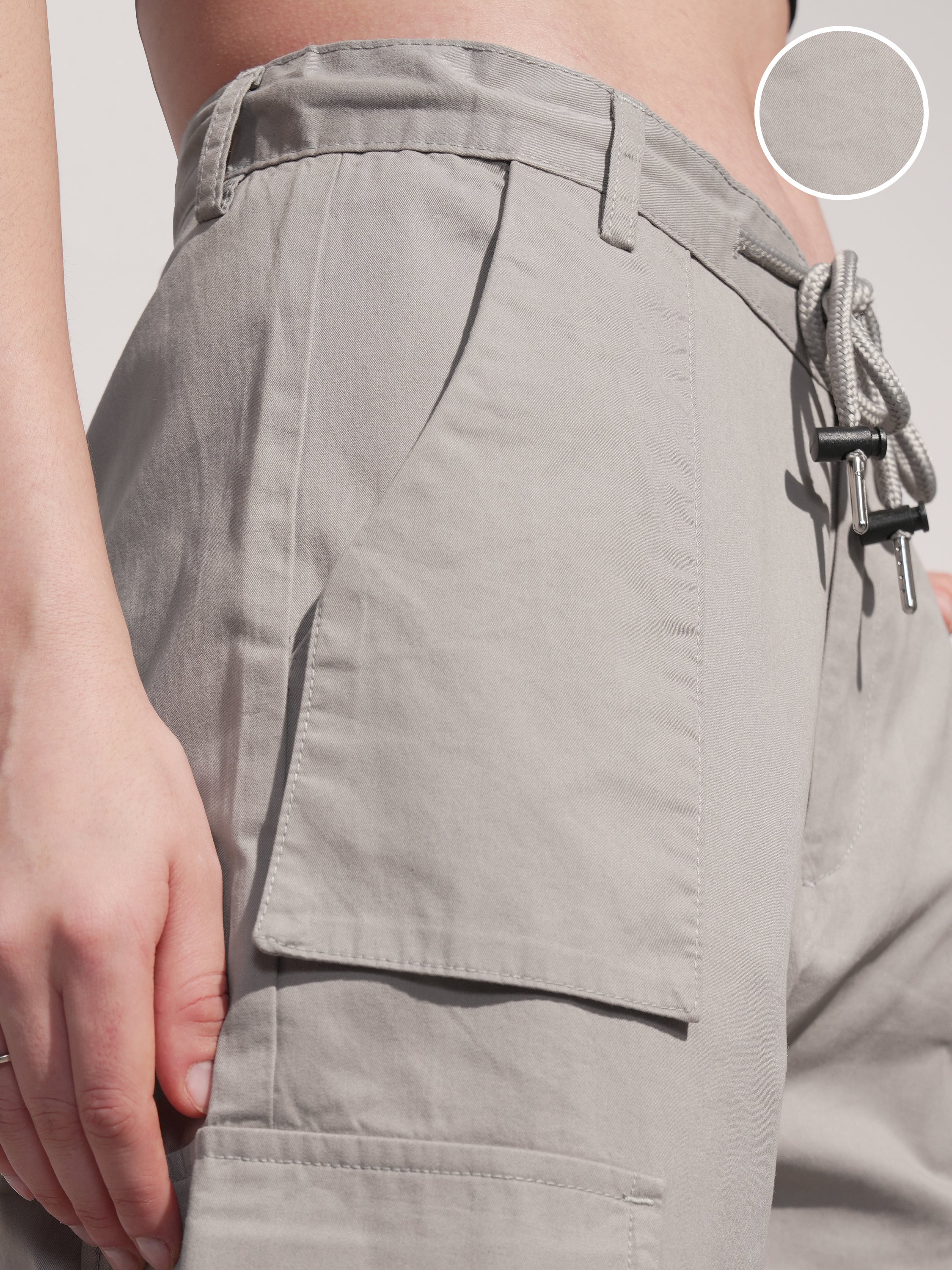 Tokyo Talkies Women Grey Solid Straight Fit Cargos - Grey - Image 5