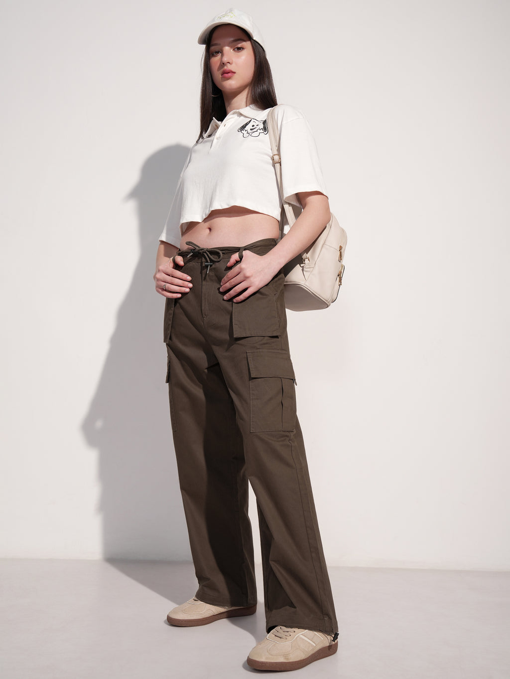 Tokyo Talkies Women Brown Solid Straight Fit Cargos - Brown - Image 2