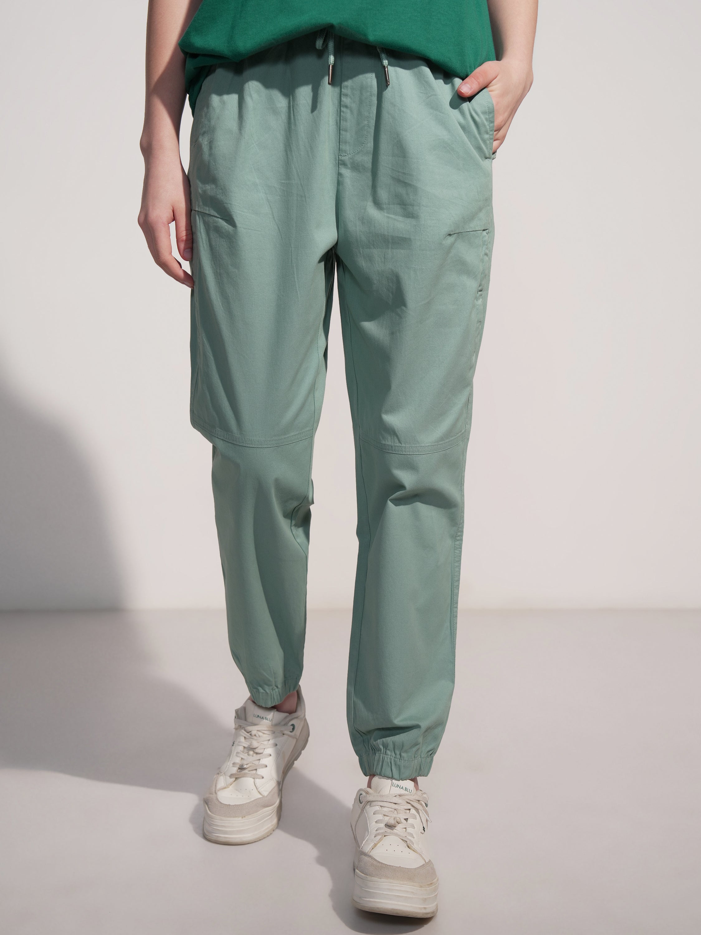 Tokyo Talkies Women Green Solid Regular Fit Joggers - Green - Image 1