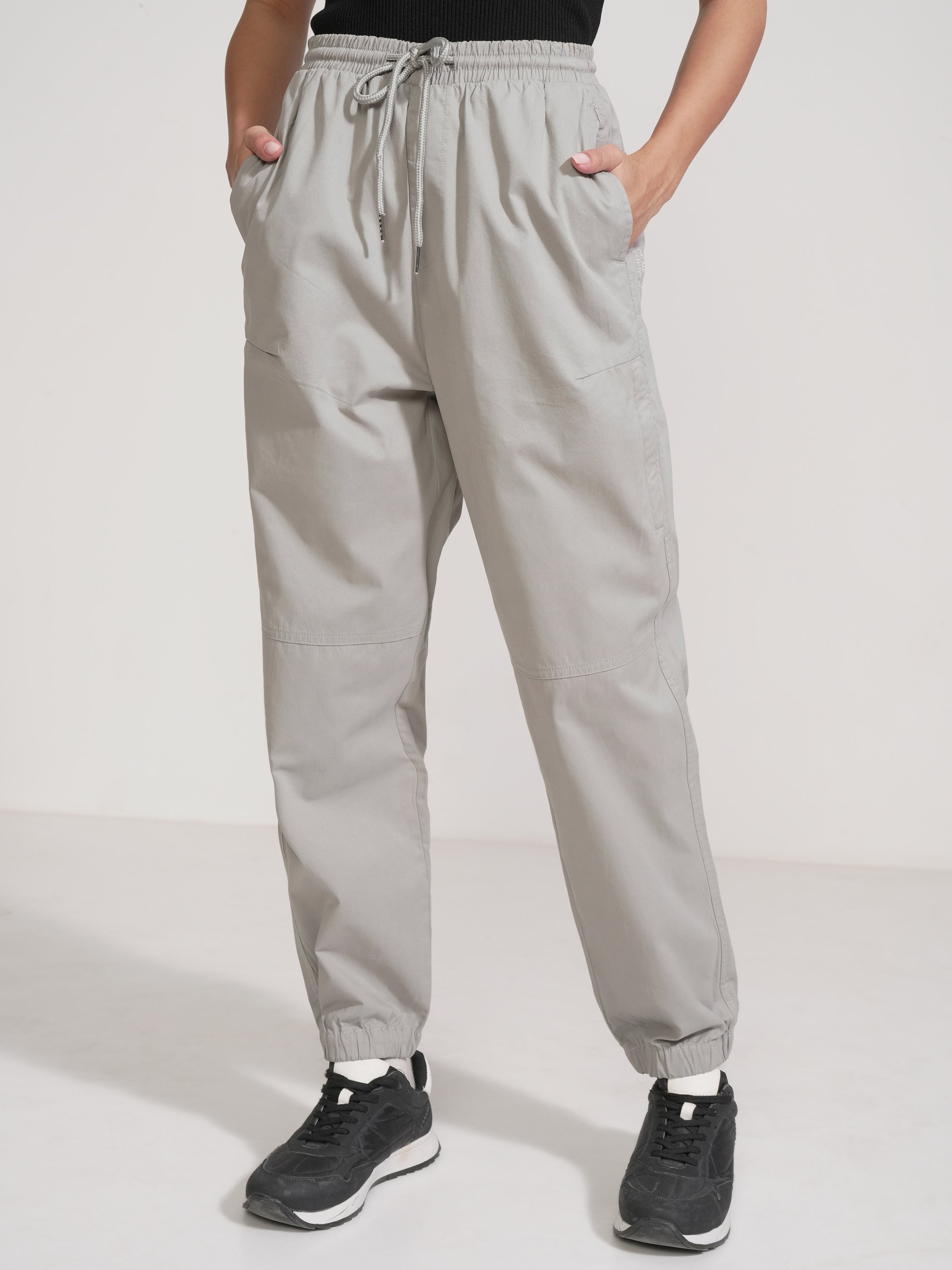 Tokyo Talkies Women Grey Solid Regular Fit Joggers - Grey - Image 1