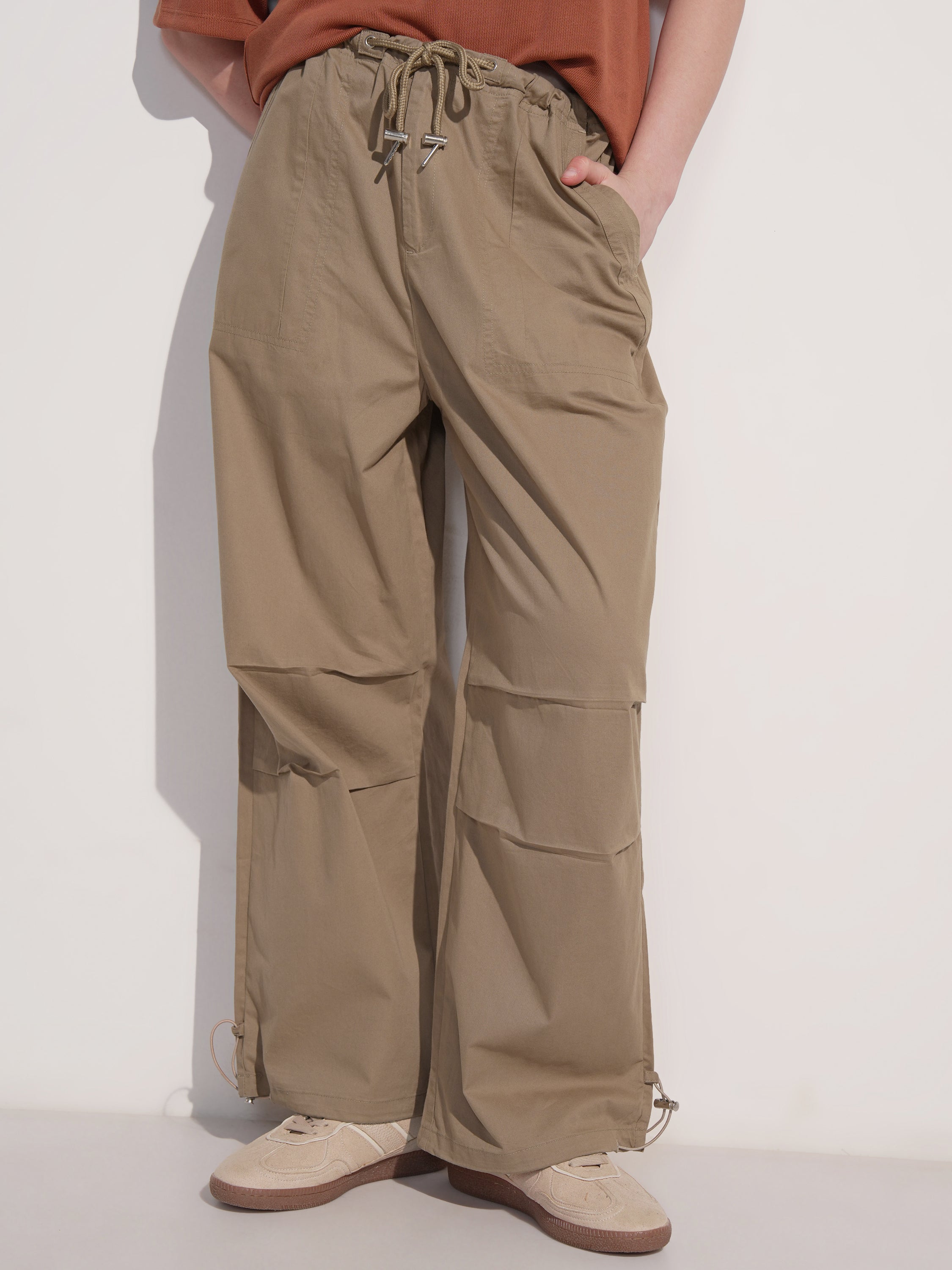 Tokyo Talkies Women Khaki Solid Baggy Joggers - Khaki - Image 1