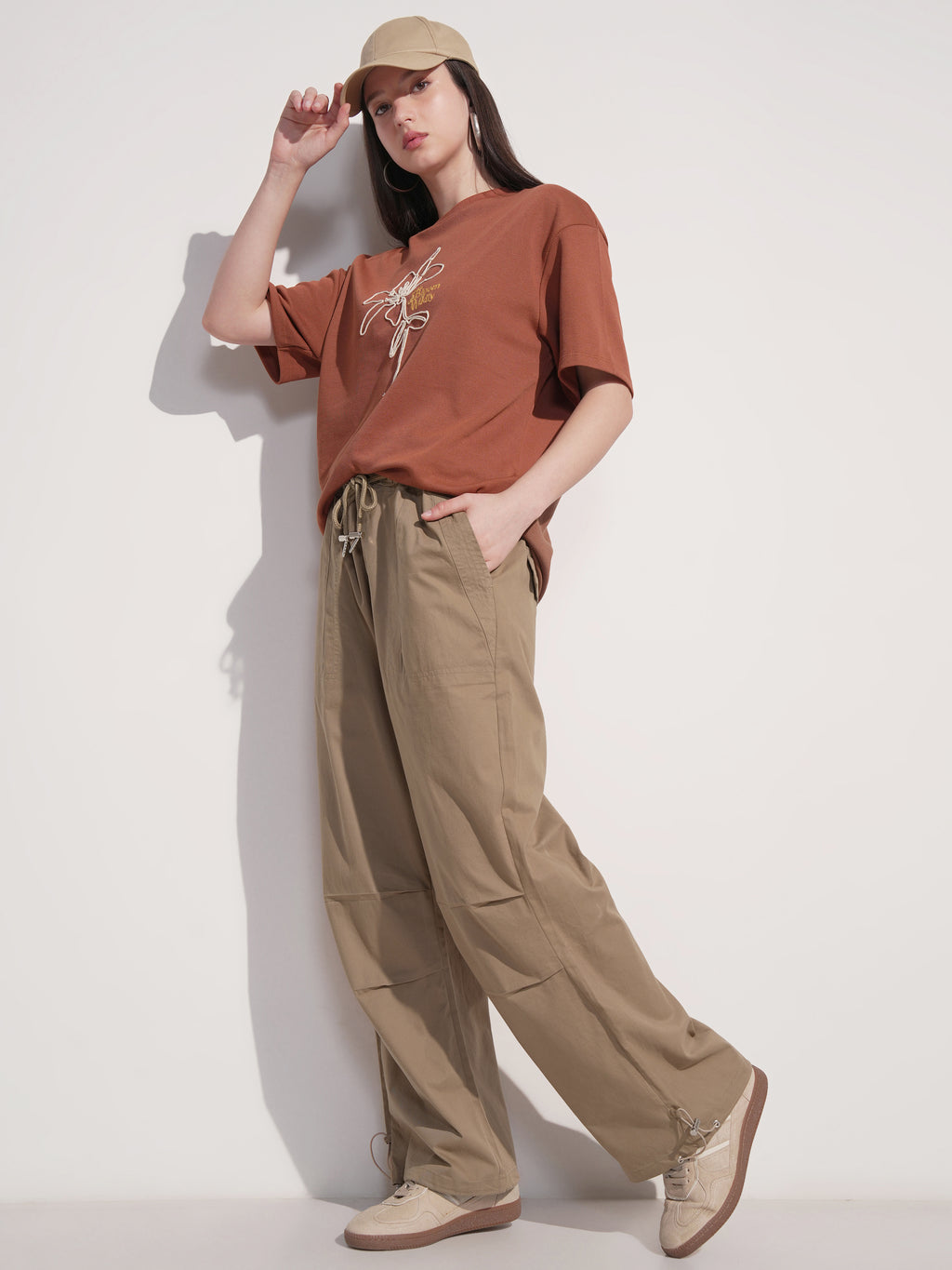 Tokyo Talkies Women Khaki Solid Baggy Joggers - Khaki - Image 2