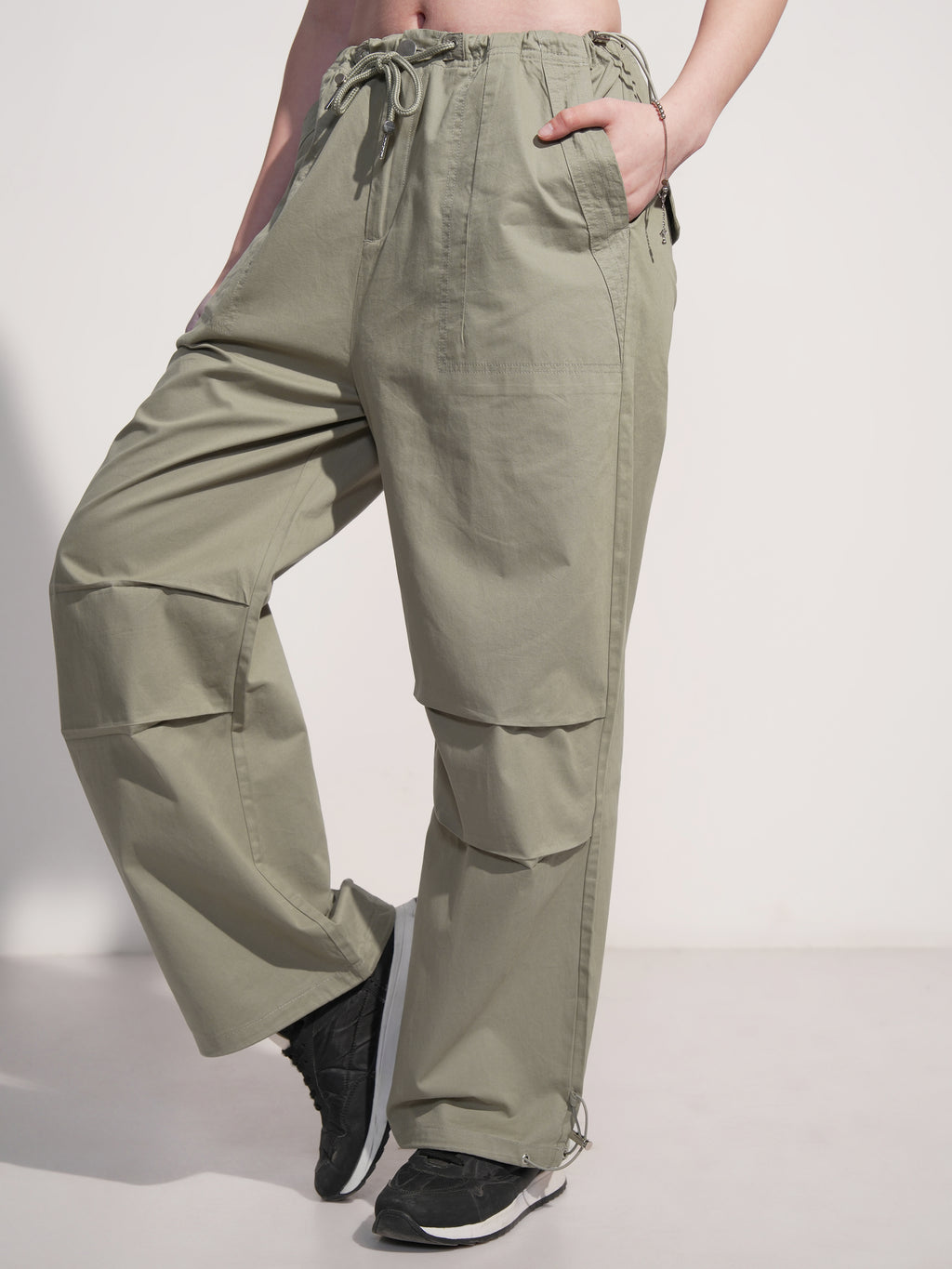 Tokyo Talkies Women Olive Solid Baggy Joggers - Olive - Image 1