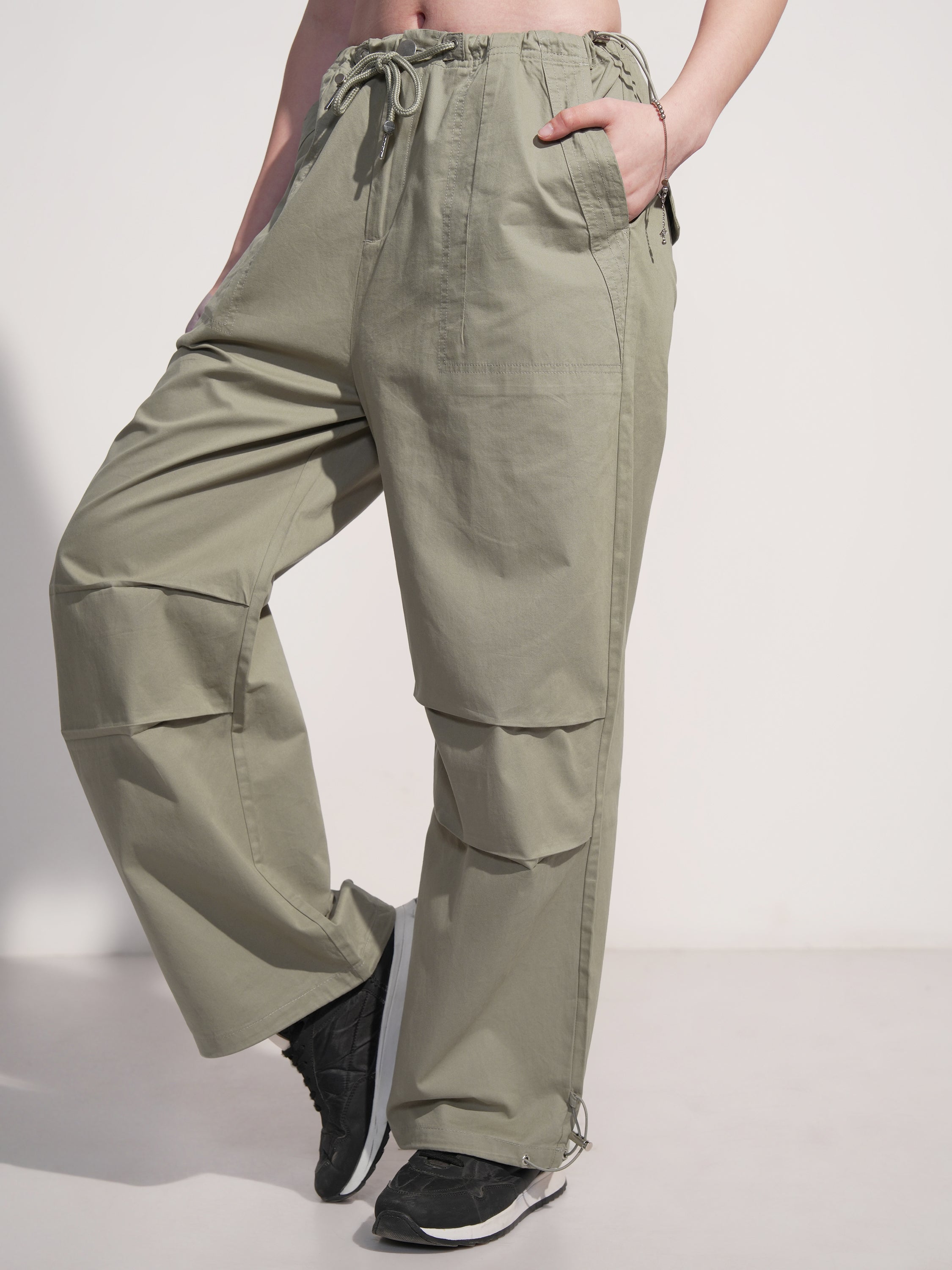 Tokyo Talkies Women Olive Solid Baggy Joggers - Olive - Image 1