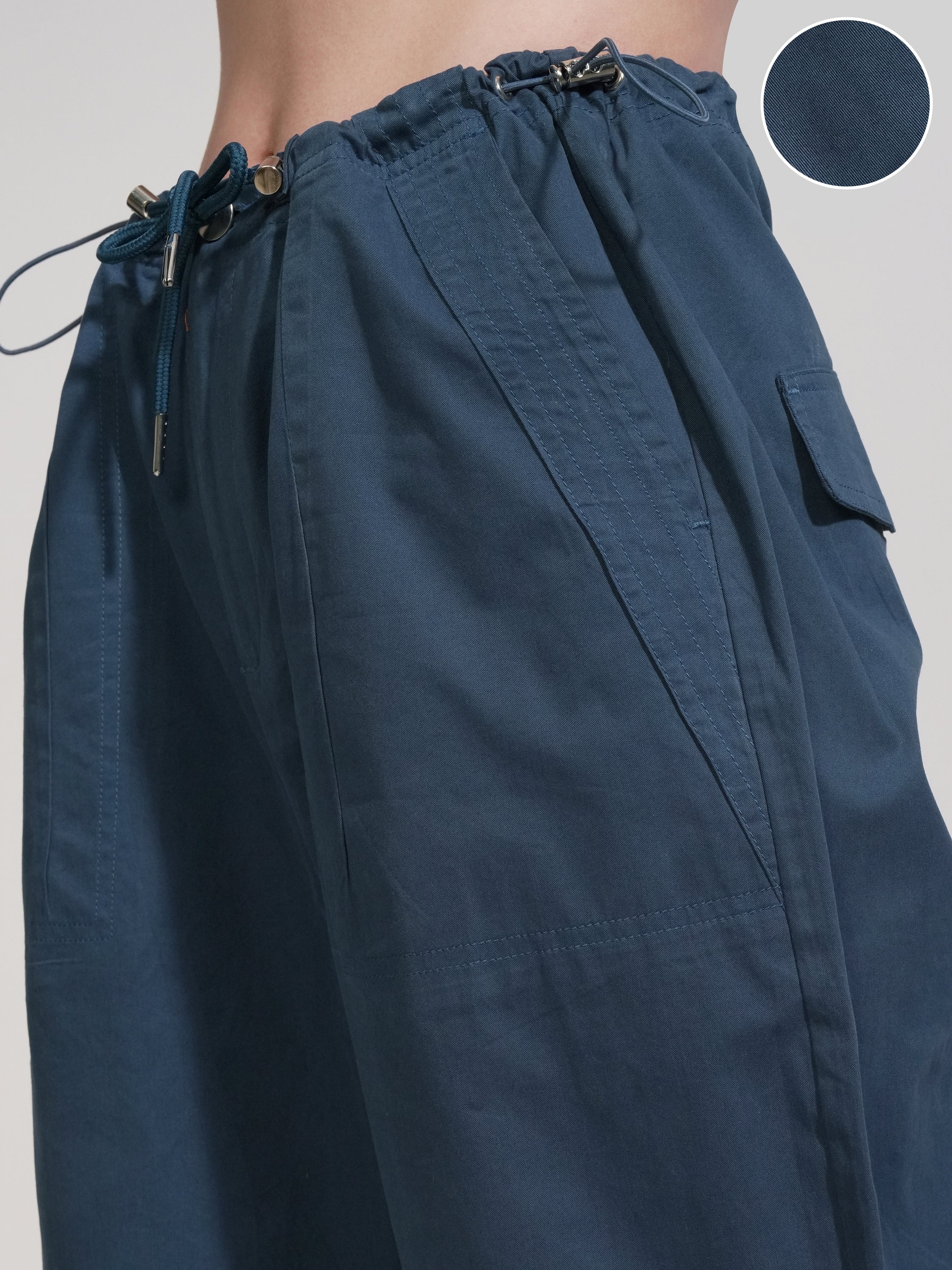 Tokyo Talkies Women Navy Blue Solid Baggy Cargos - Navy Blue - Image 5