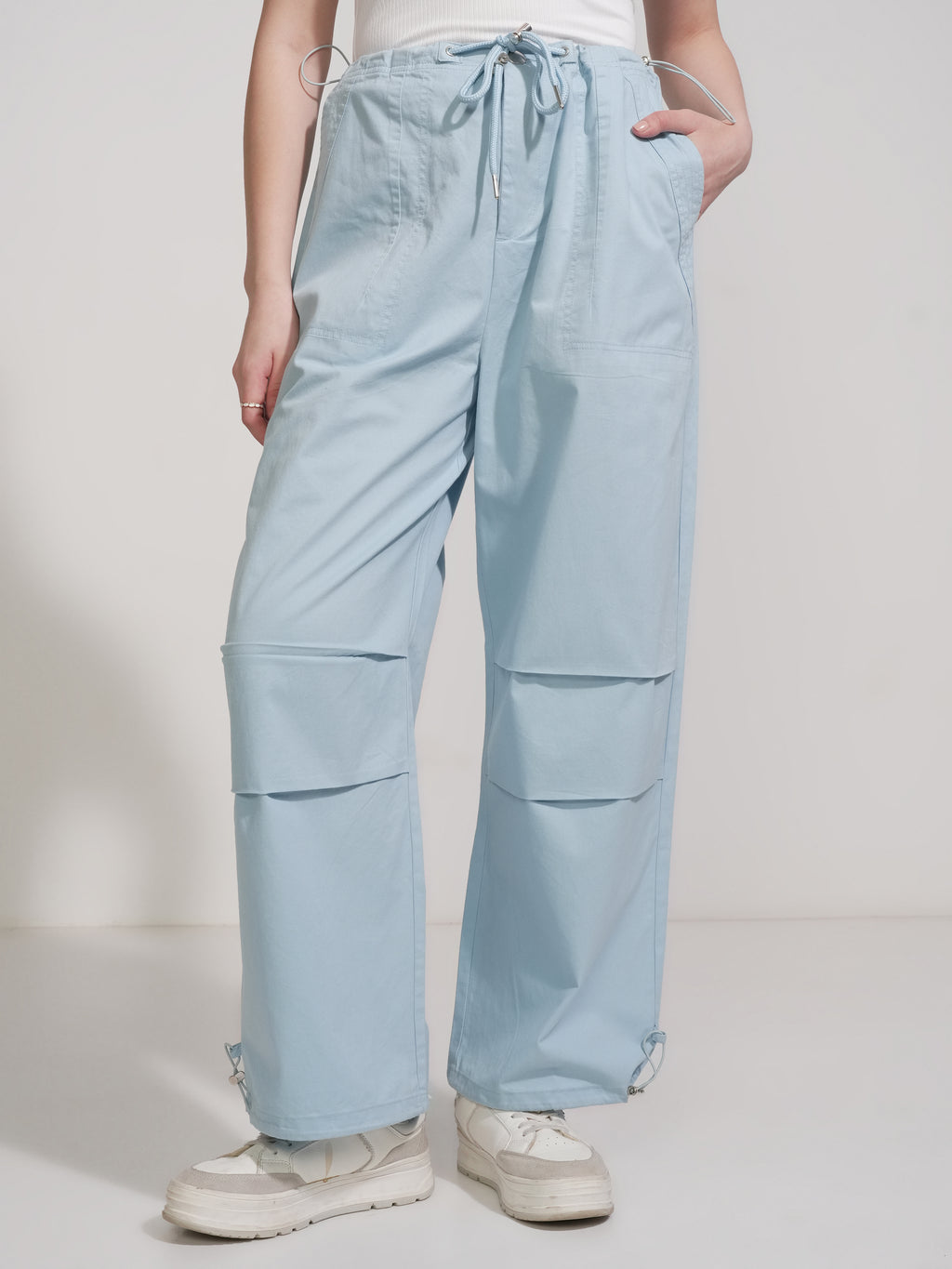 Tokyo Talkies Women Blue Solid Baggy Casual Trouser - Blue - Image 1