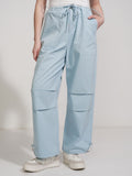 Tokyo Talkies Women Blue Solid Baggy Casual Trouser - Blue - Image 1