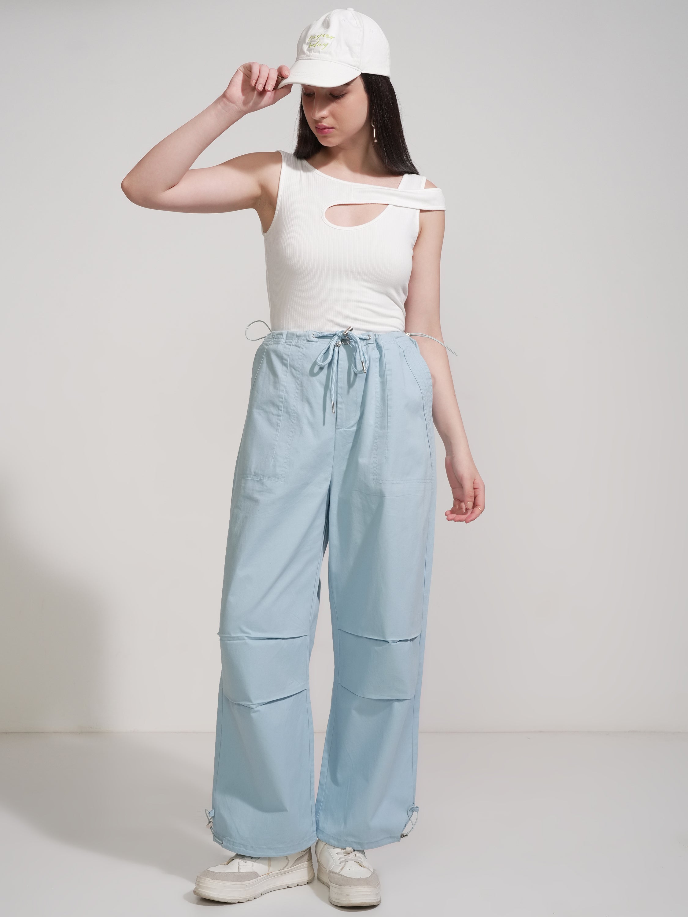 Tokyo Talkies Women Blue Solid Baggy Casual Trouser - Blue - Image 2