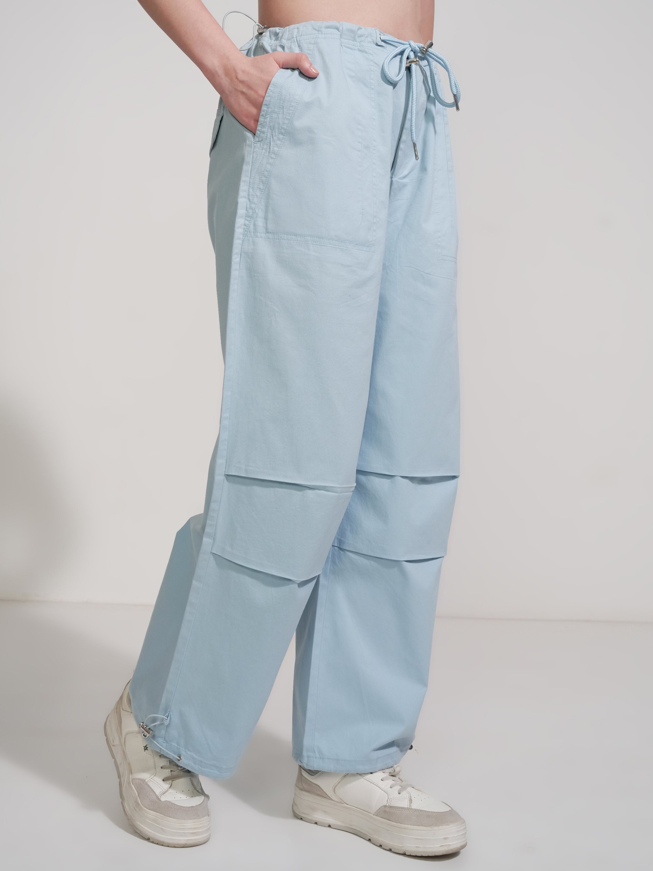 Tokyo Talkies Women Blue Solid Baggy Casual Trouser - Blue - Image 6