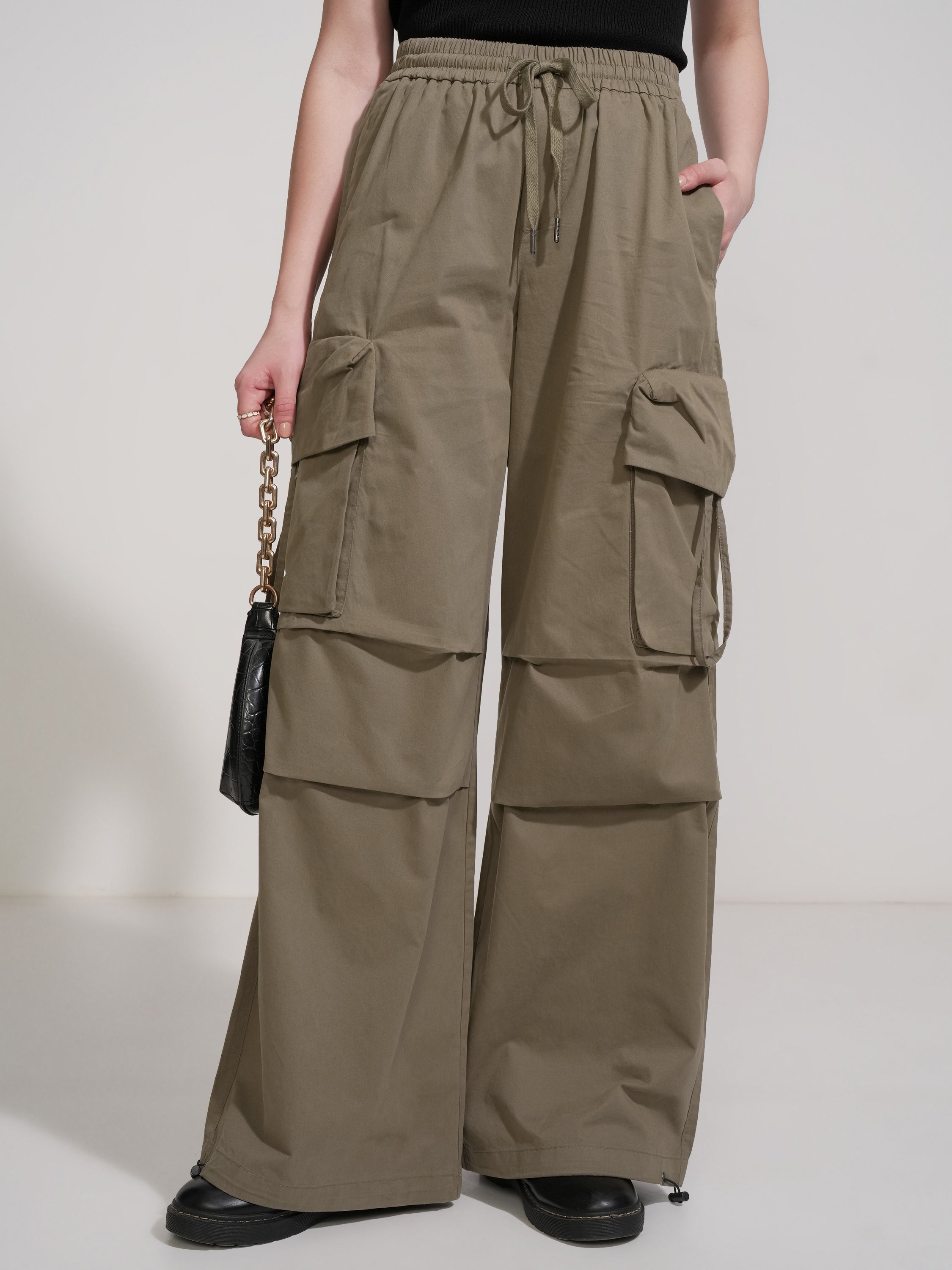 Tokyo Talkies Women Olive Solid Straight Fit Joggers - Olive - Image 1
