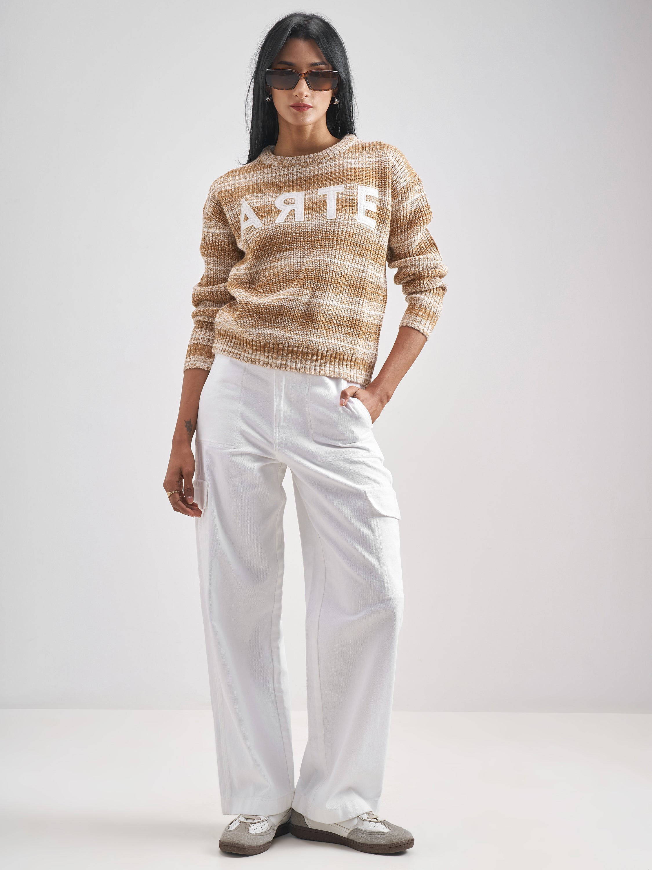 Street By Tokyo Talkies Women White Solid Straight Fit Cargos - White - Image 2