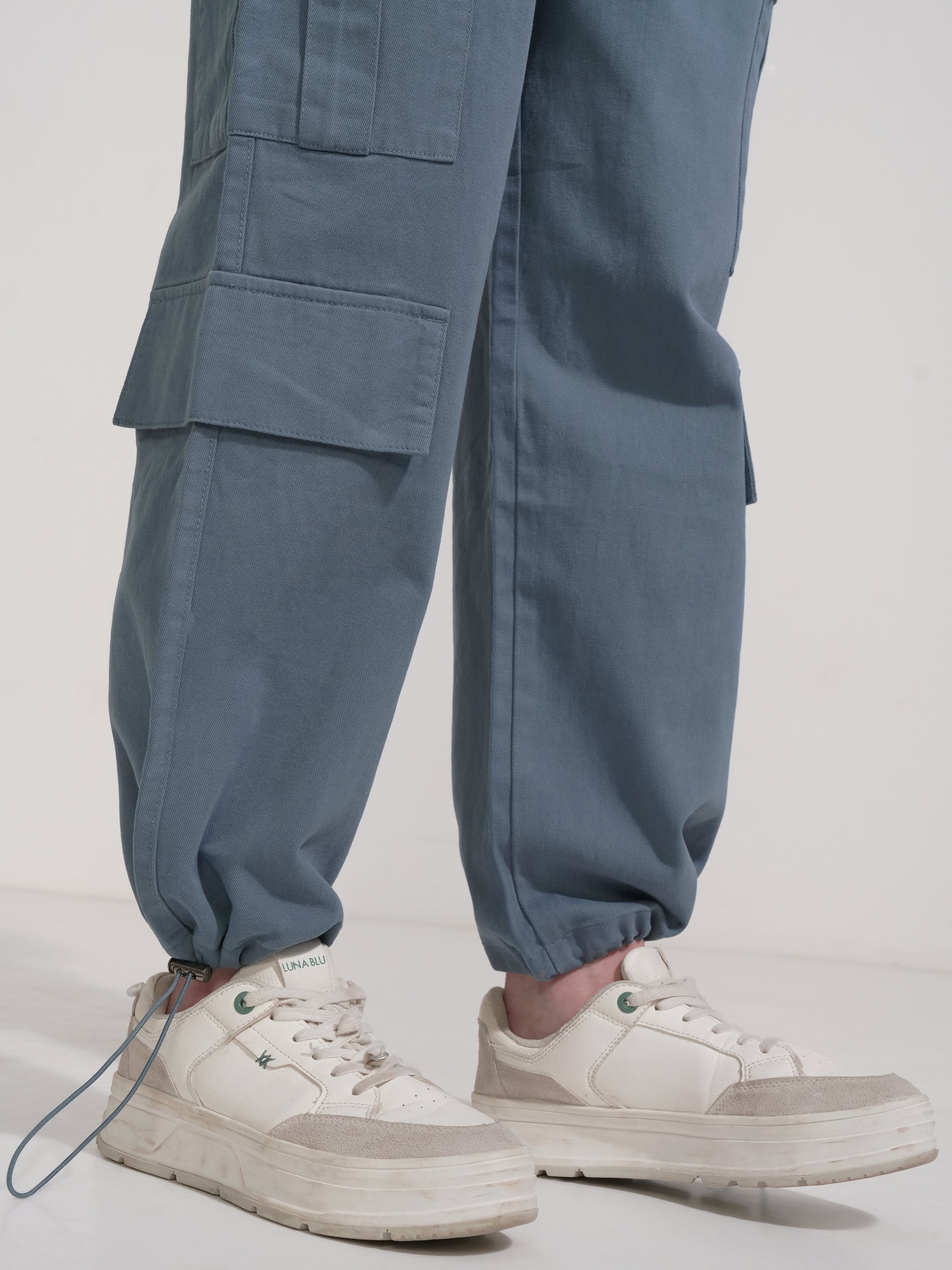Tokyo Talkies Women Blue Solid Straight Fit Cargos - Blue - Image 7