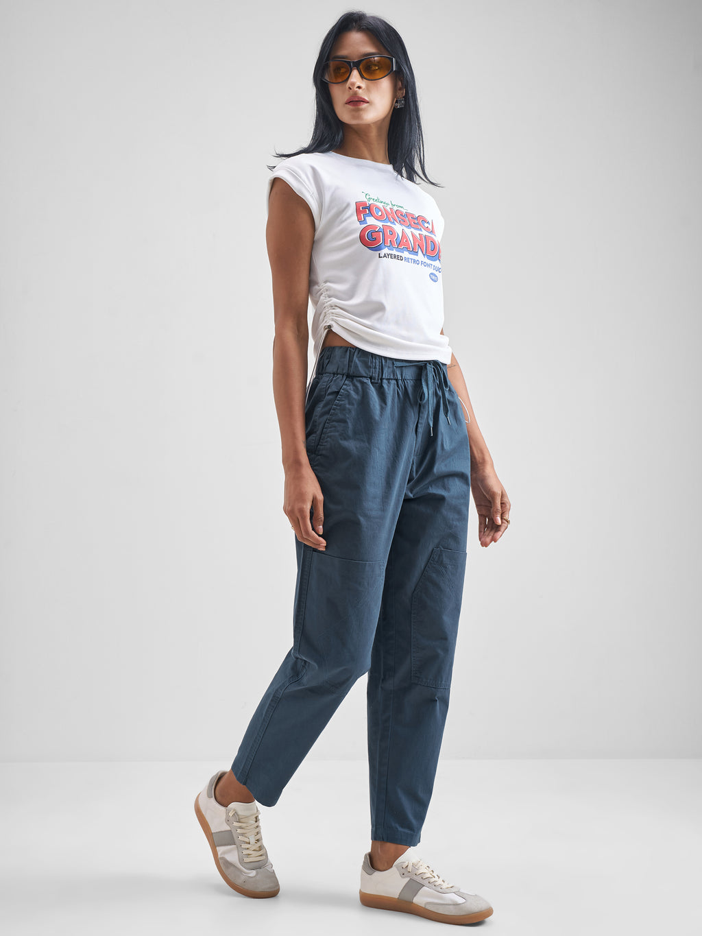 Street By Tokyo Talkies Women Blue Solid Tapered Fit Regular Trouser - Blue - Image 2