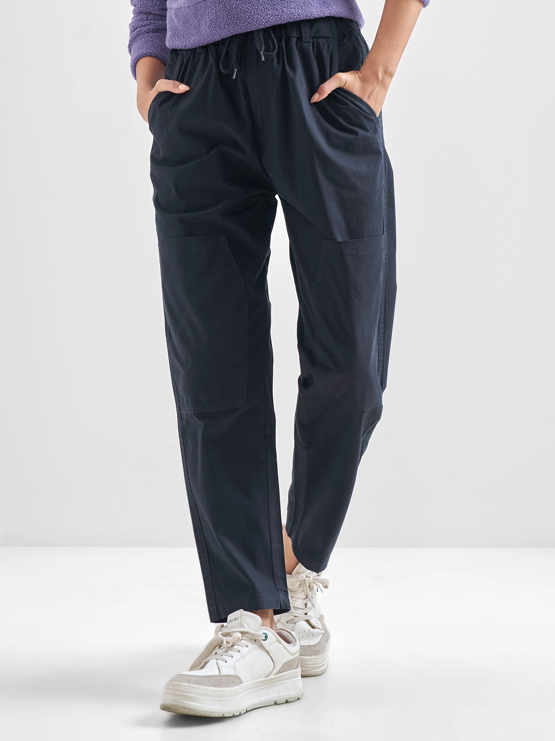 Street By Tokyo Talkies Women Black Solid Straight Fit Casual Trouser - Black - Image 1