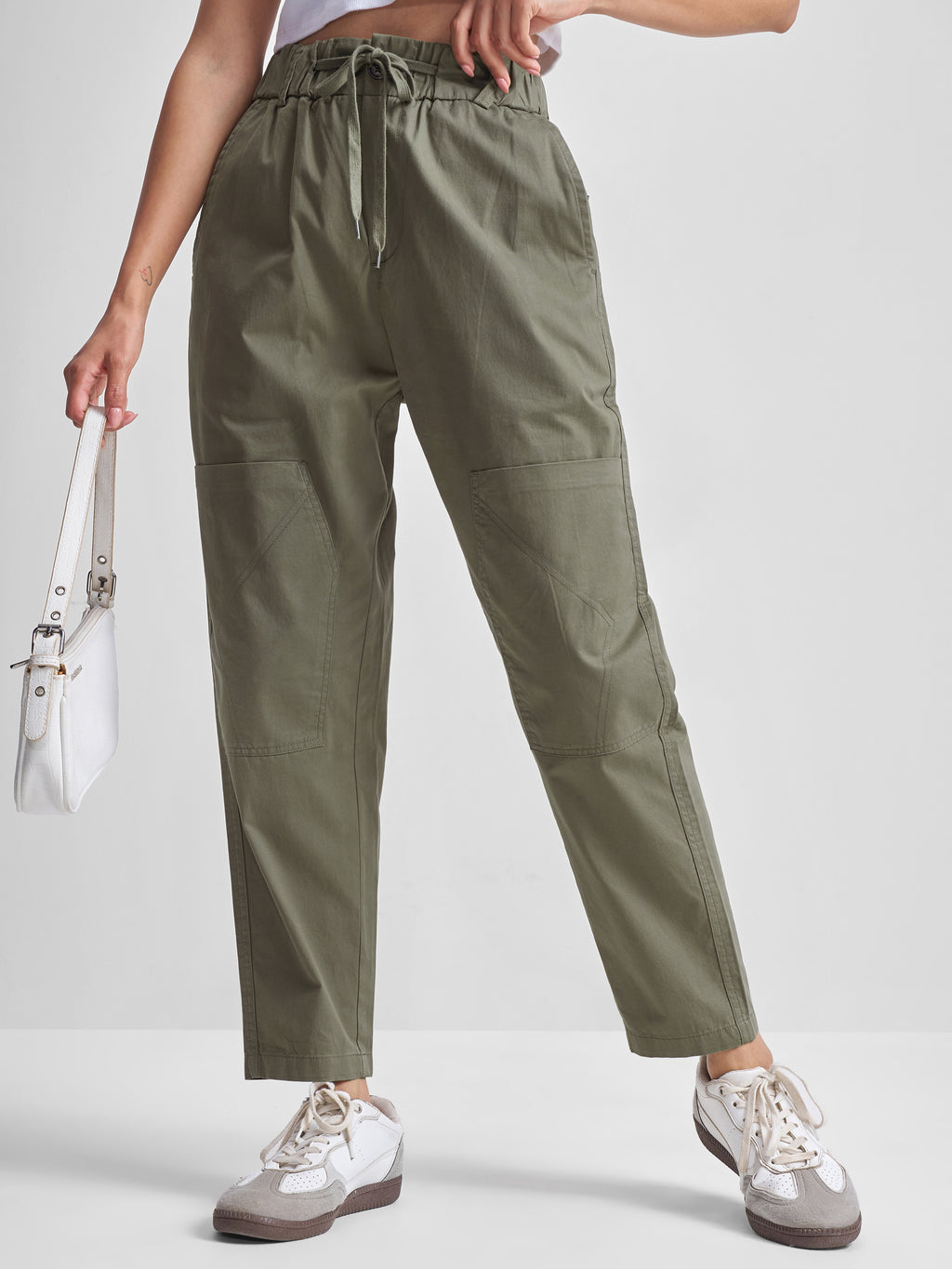 Tokyo Talkies Women Olive Solid Straight Fit Regular Trouser - Olive - Image 1