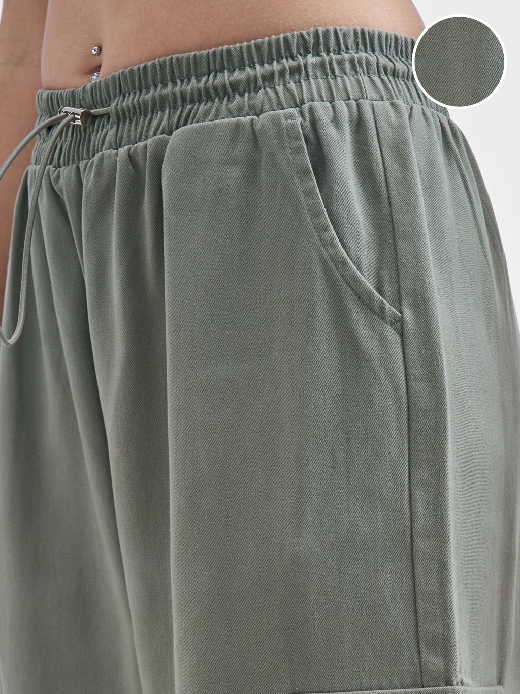 Tokyo Talkies Women Olive Solid Straight Fit Cargos - Olive - Image 5