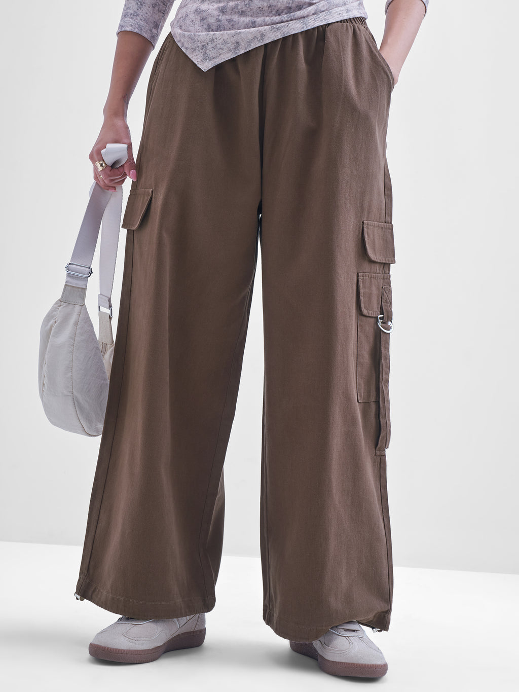 Tokyo Talkies Women Brown Solid Straight Fit Cargos - Brown - Image 1