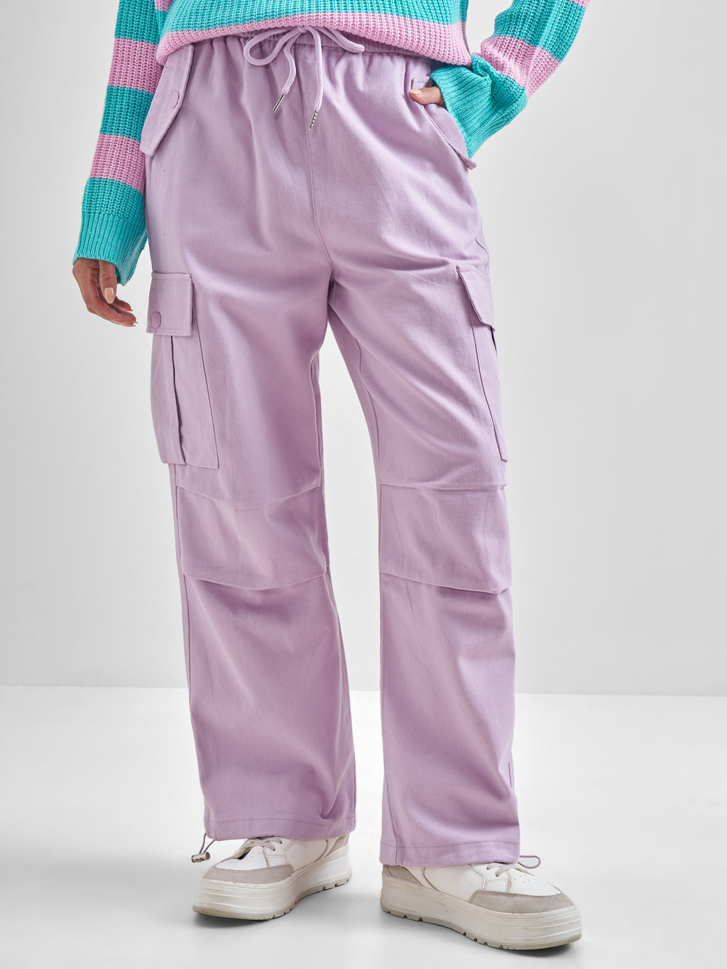 Street By Tokyo Talkies Women Purple Solid Straight Fit Cargos - Purple - Image 1