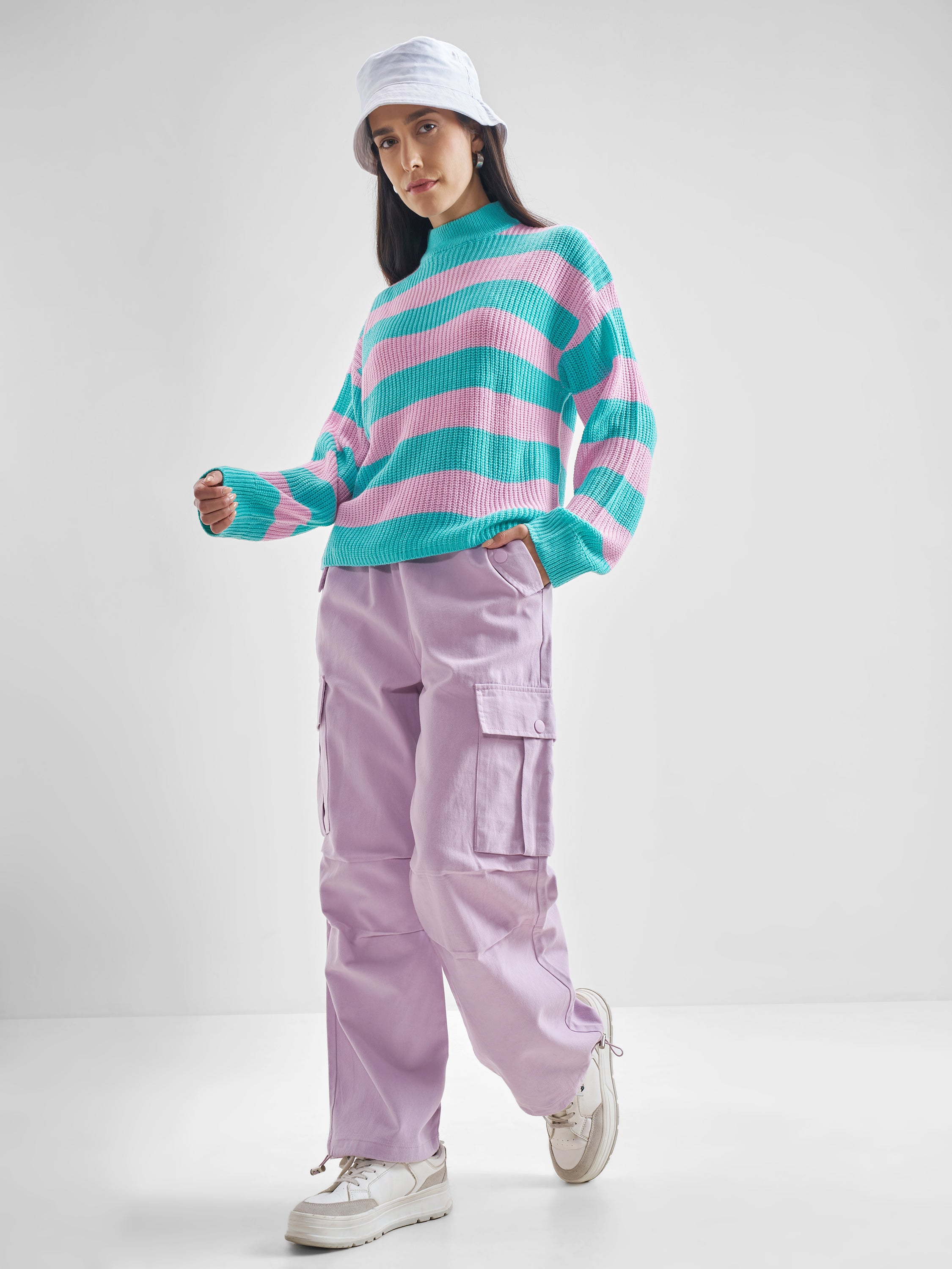 Street By Tokyo Talkies Women Purple Solid Straight Fit Cargos - Purple - Image 2
