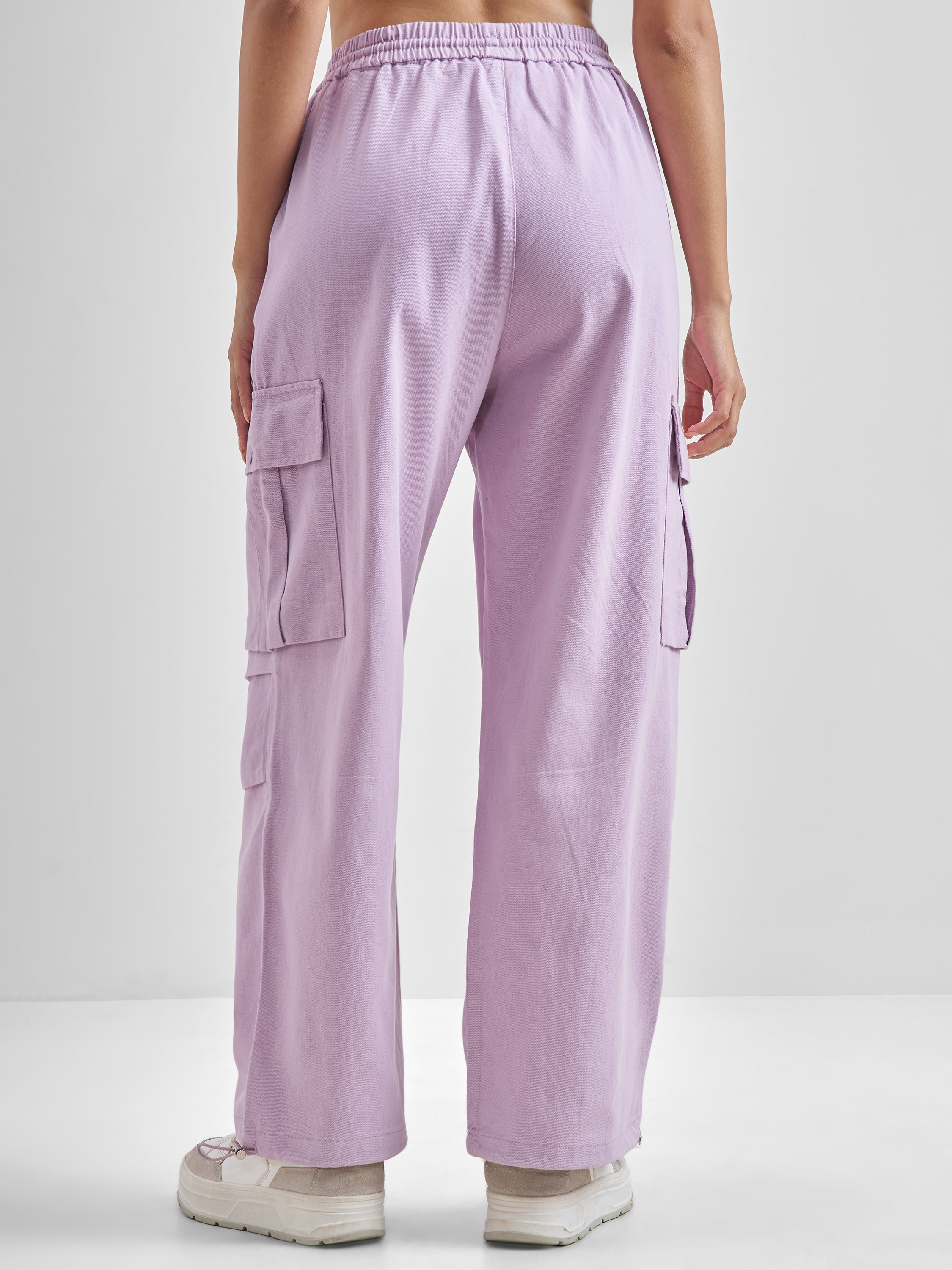 Street By Tokyo Talkies Women Purple Solid Straight Fit Cargos - Purple - Image 3