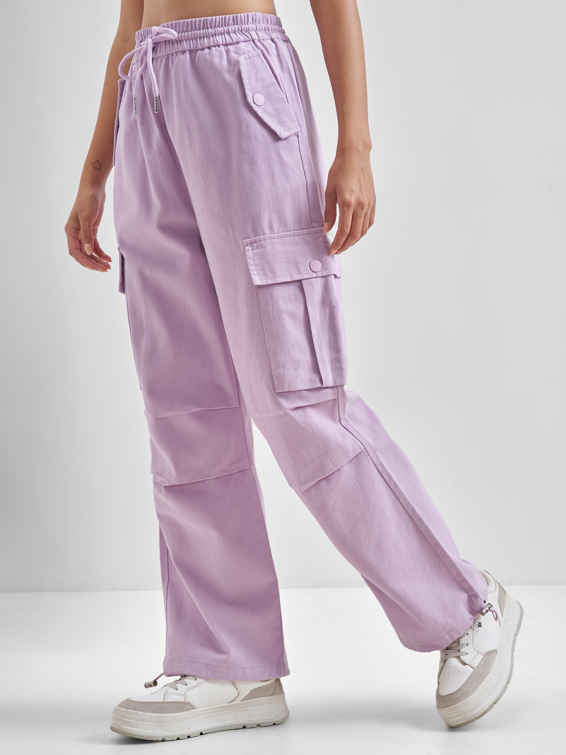 Street By Tokyo Talkies Women Purple Solid Straight Fit Cargos - Purple - Image 4