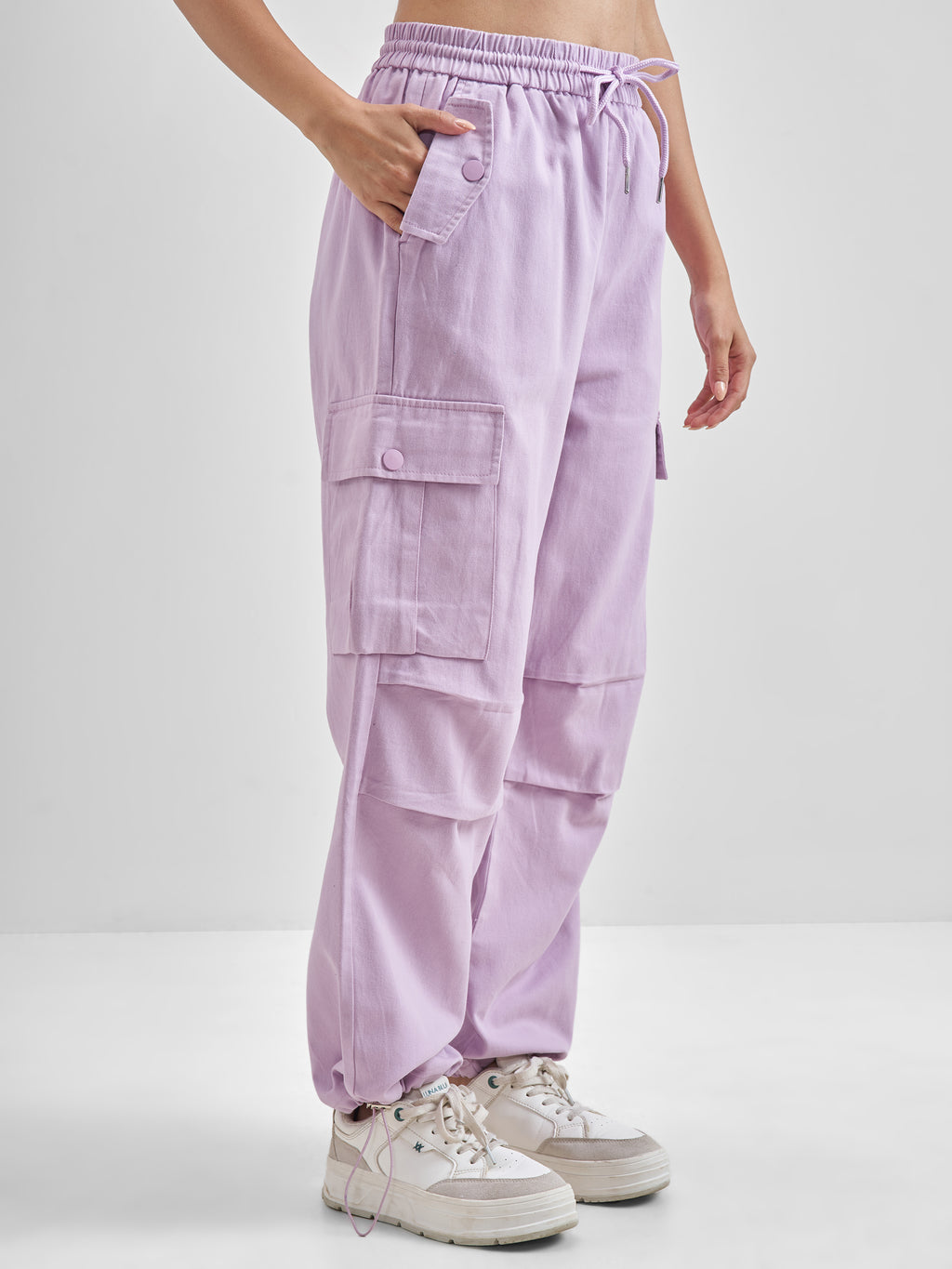 Street By Tokyo Talkies Women Purple Solid Straight Fit Cargos - Purple - Image 6