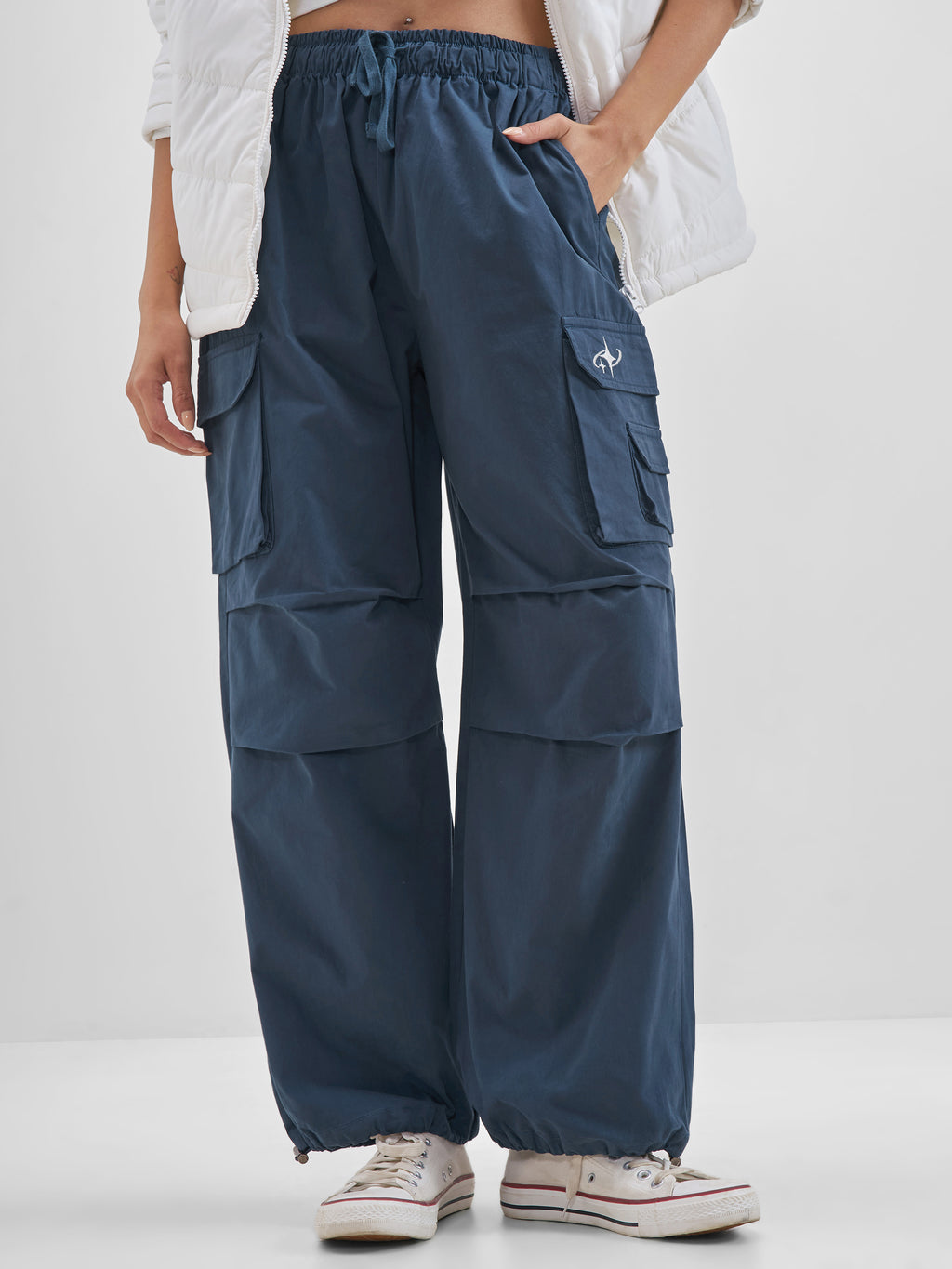 Street By Tokyo Talkies Women Blue Solid Straight Fit Cargos - Blue - Image 1