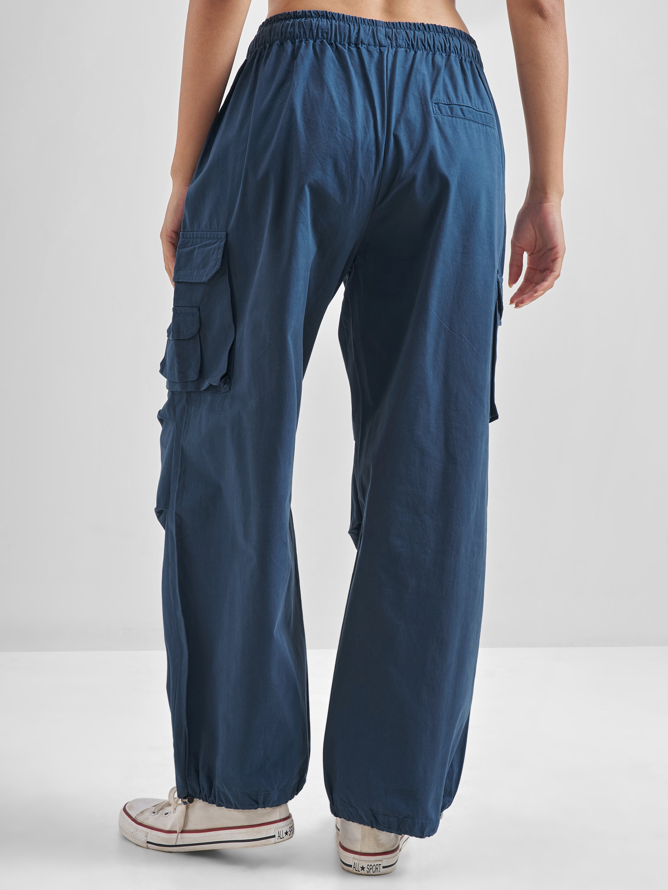 Street By Tokyo Talkies Women Blue Solid Straight Fit Cargos - Blue - Image 3