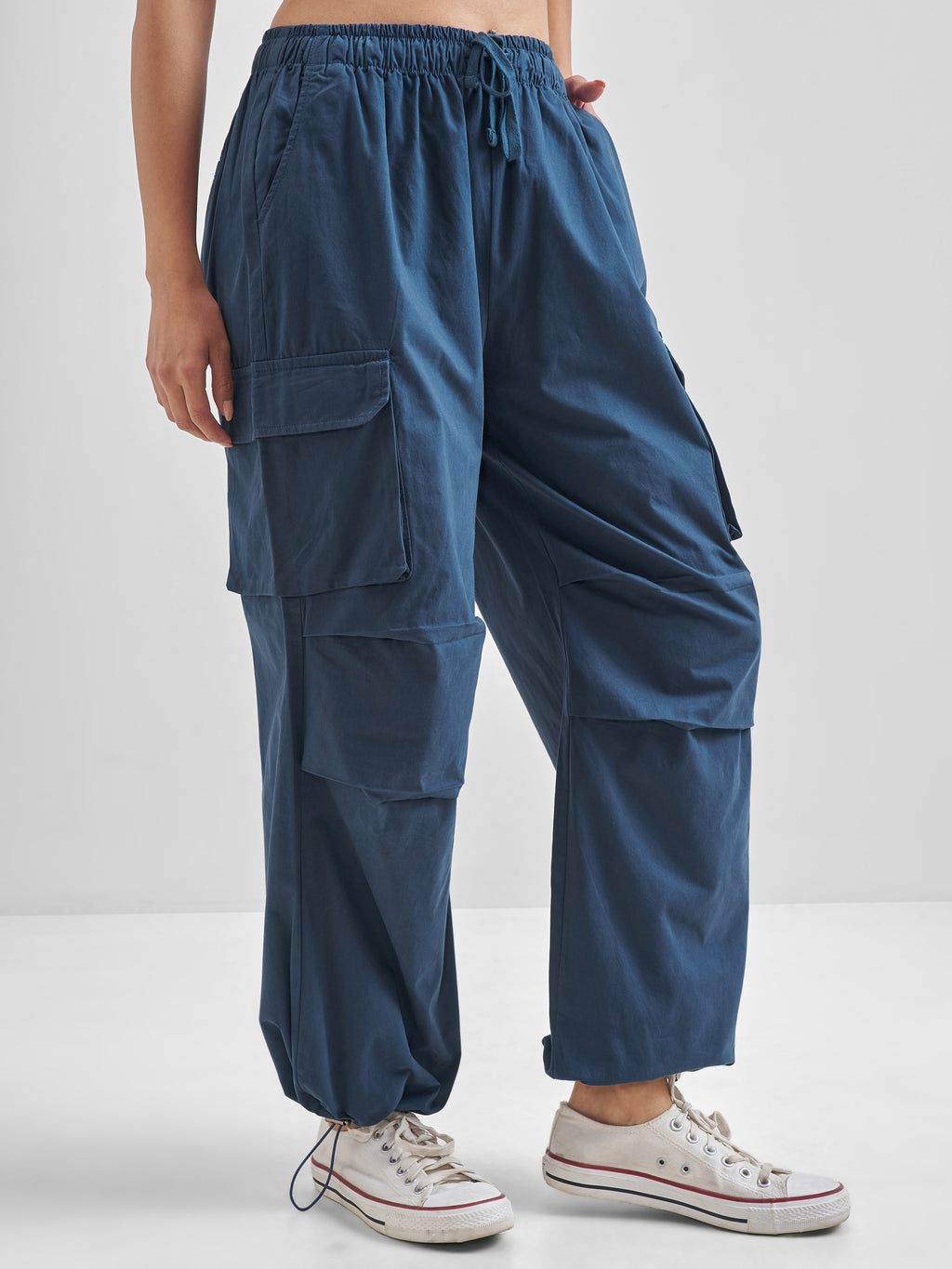 Street By Tokyo Talkies Women Blue Solid Straight Fit Cargos - Blue - Image 6
