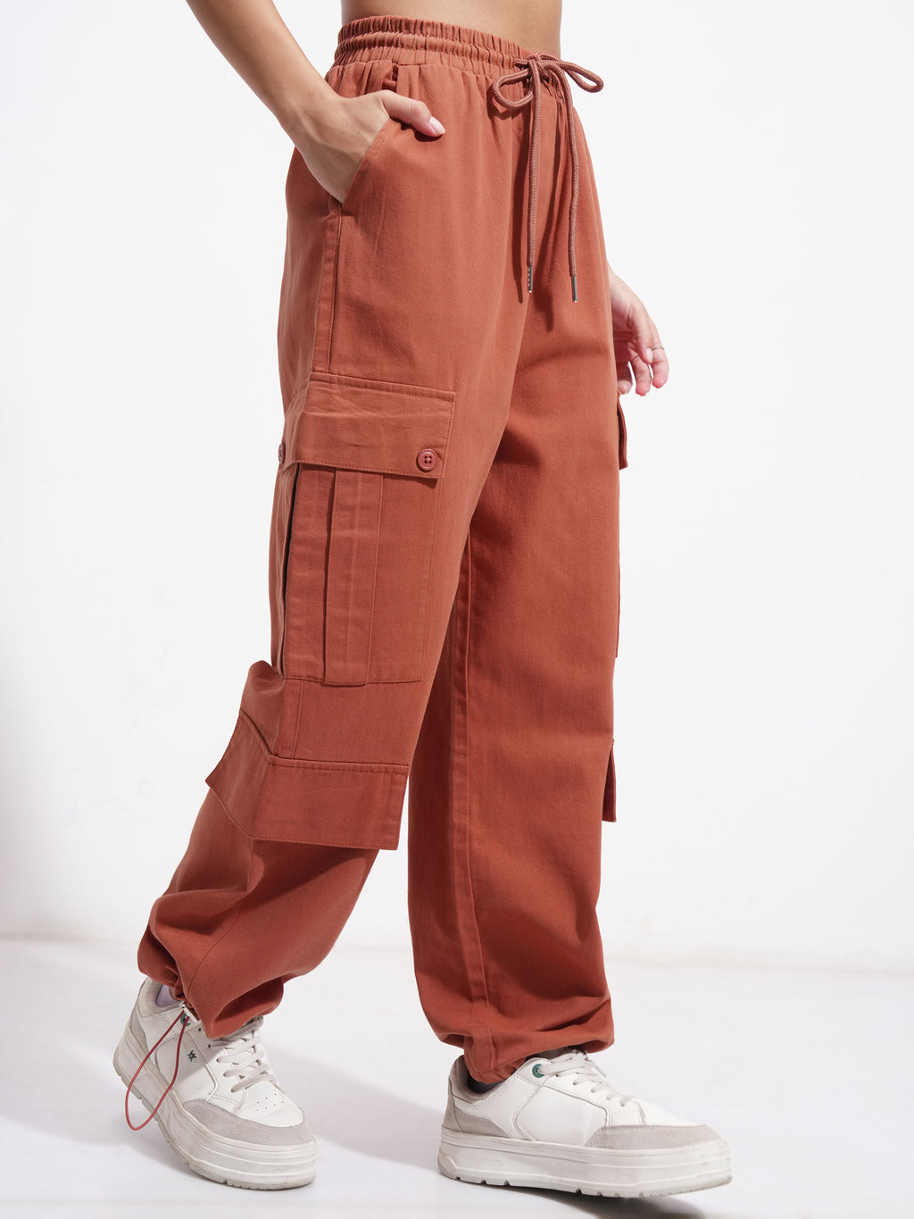 Tokyo Talkies Women Rust Solid Straight Fit Cargos - Rust - Image 6