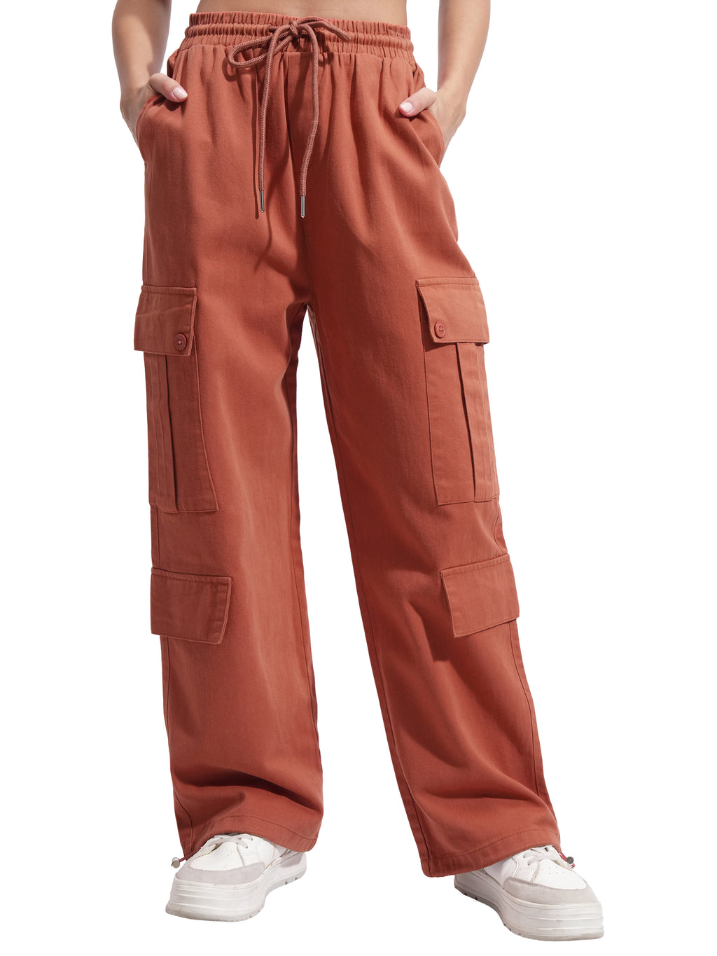 Tokyo Talkies Women Rust Solid Straight Fit Cargos - Rust - Image 7