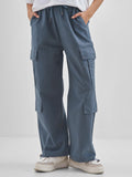 Street By Tokyo Talkies Women Blue Solid Straight Fit Cargos - Blue - Image 1