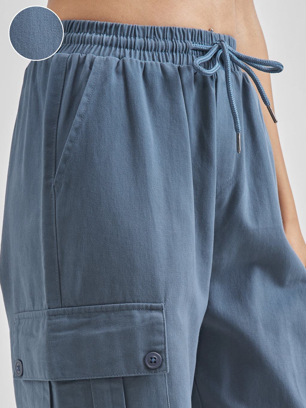 Street By Tokyo Talkies Women Blue Solid Straight Fit Cargos - Blue - Image 5