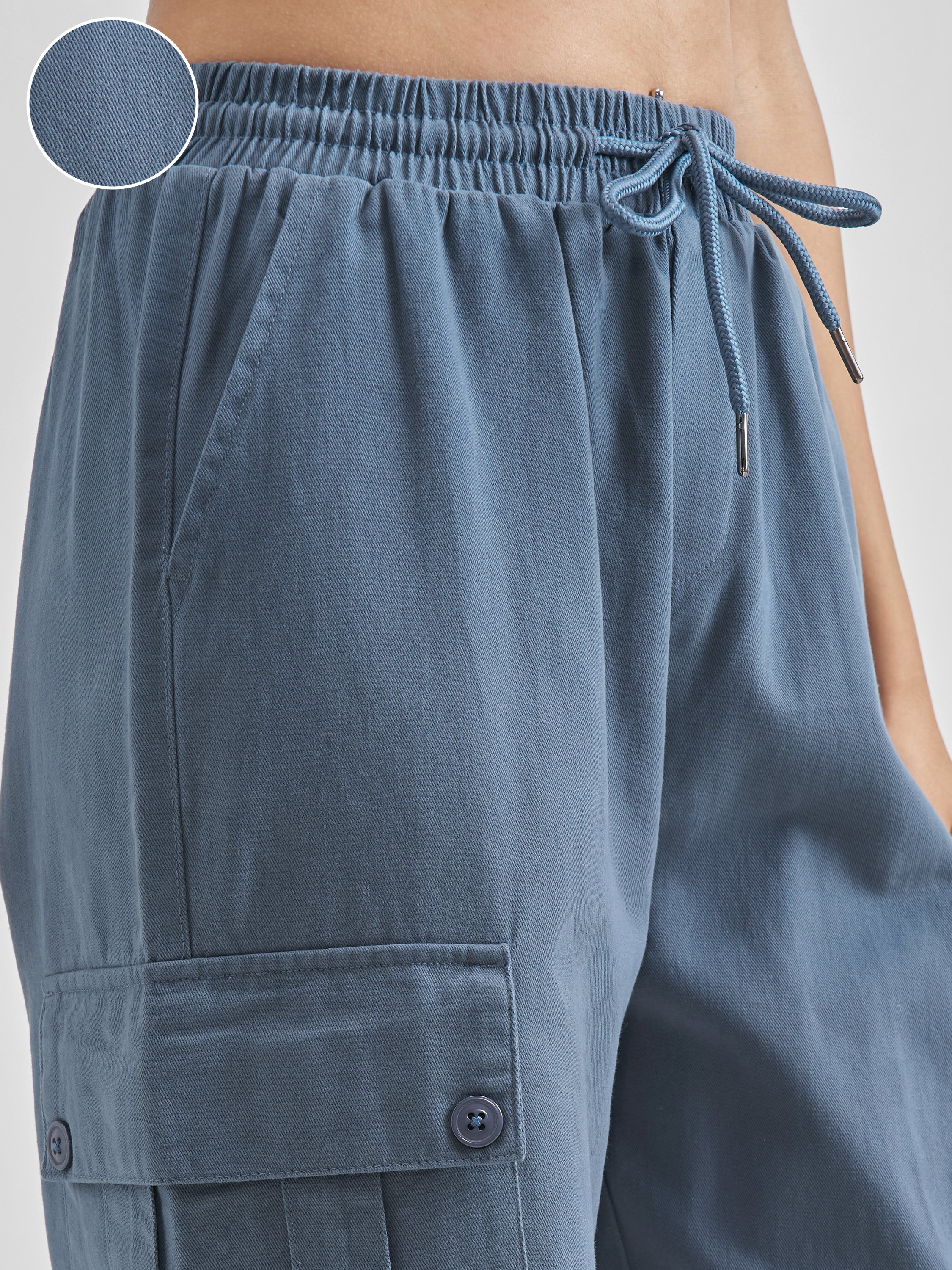 Street By Tokyo Talkies Women Blue Solid Straight Fit Cargos - Blue - Image 5
