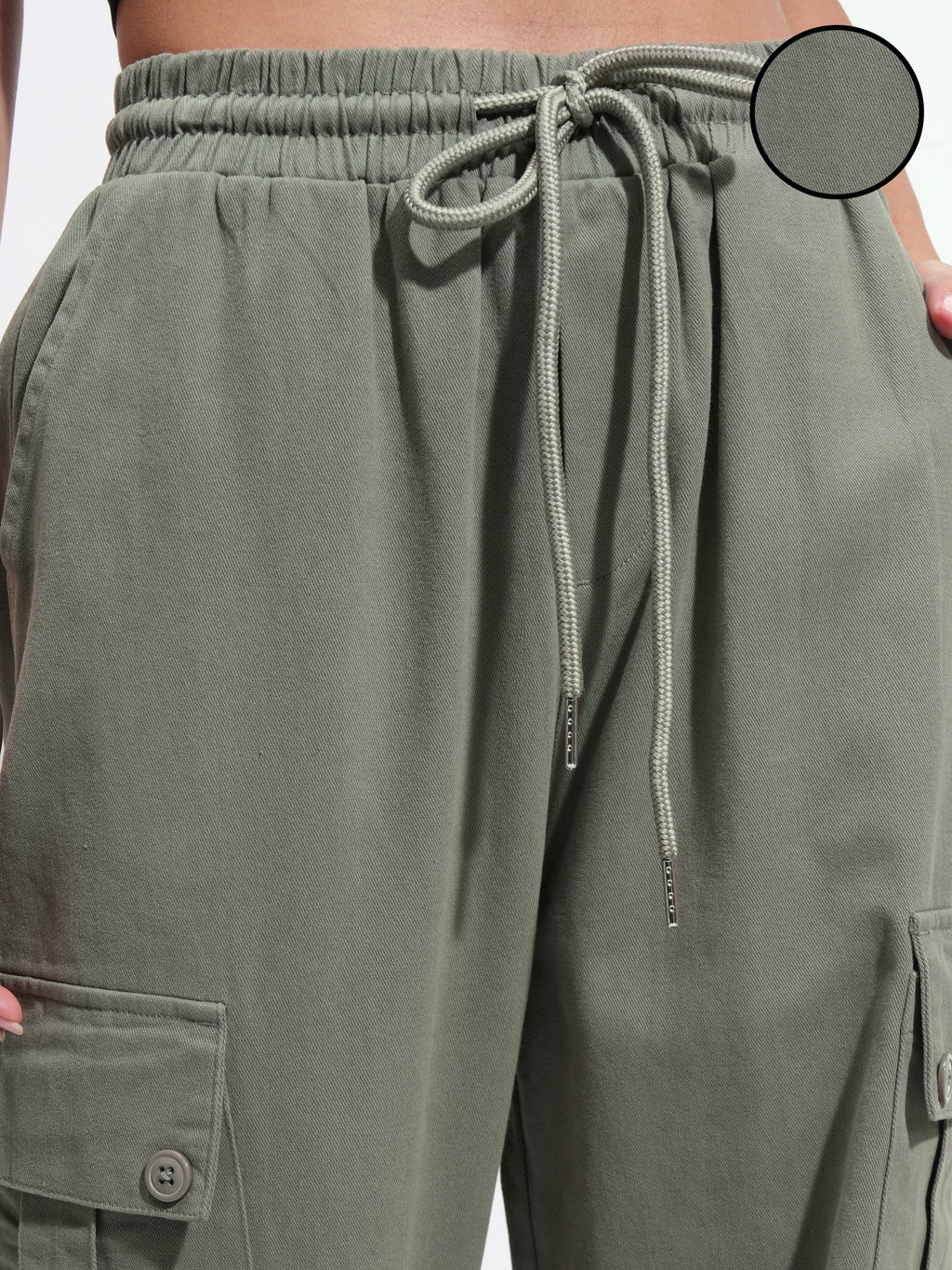 Tokyo Talkies Women Olive Solid Straight Fit Cargos - Olive - Image 5