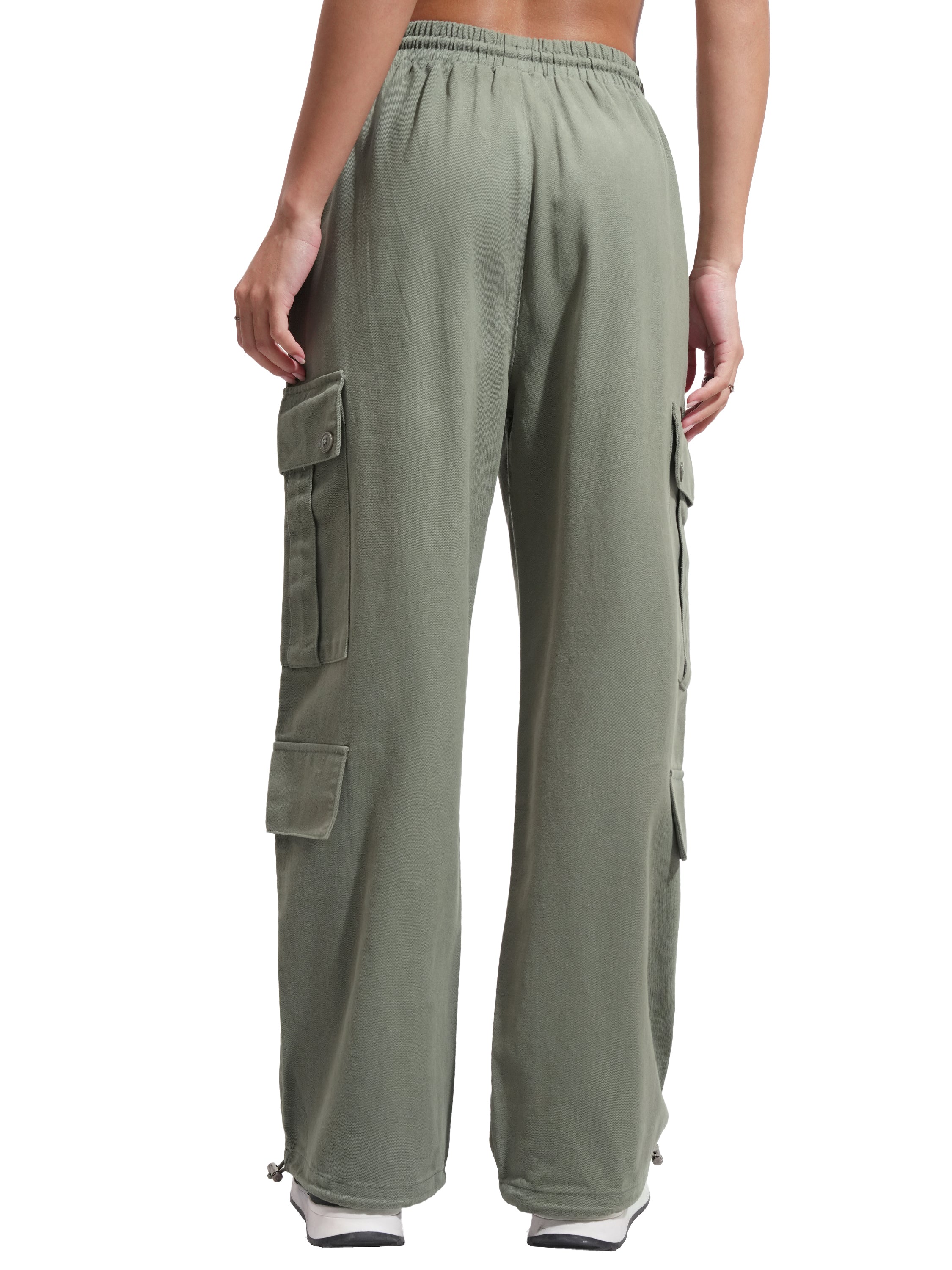 Tokyo Talkies Women Olive Solid Straight Fit Cargos - Olive - Image 8
