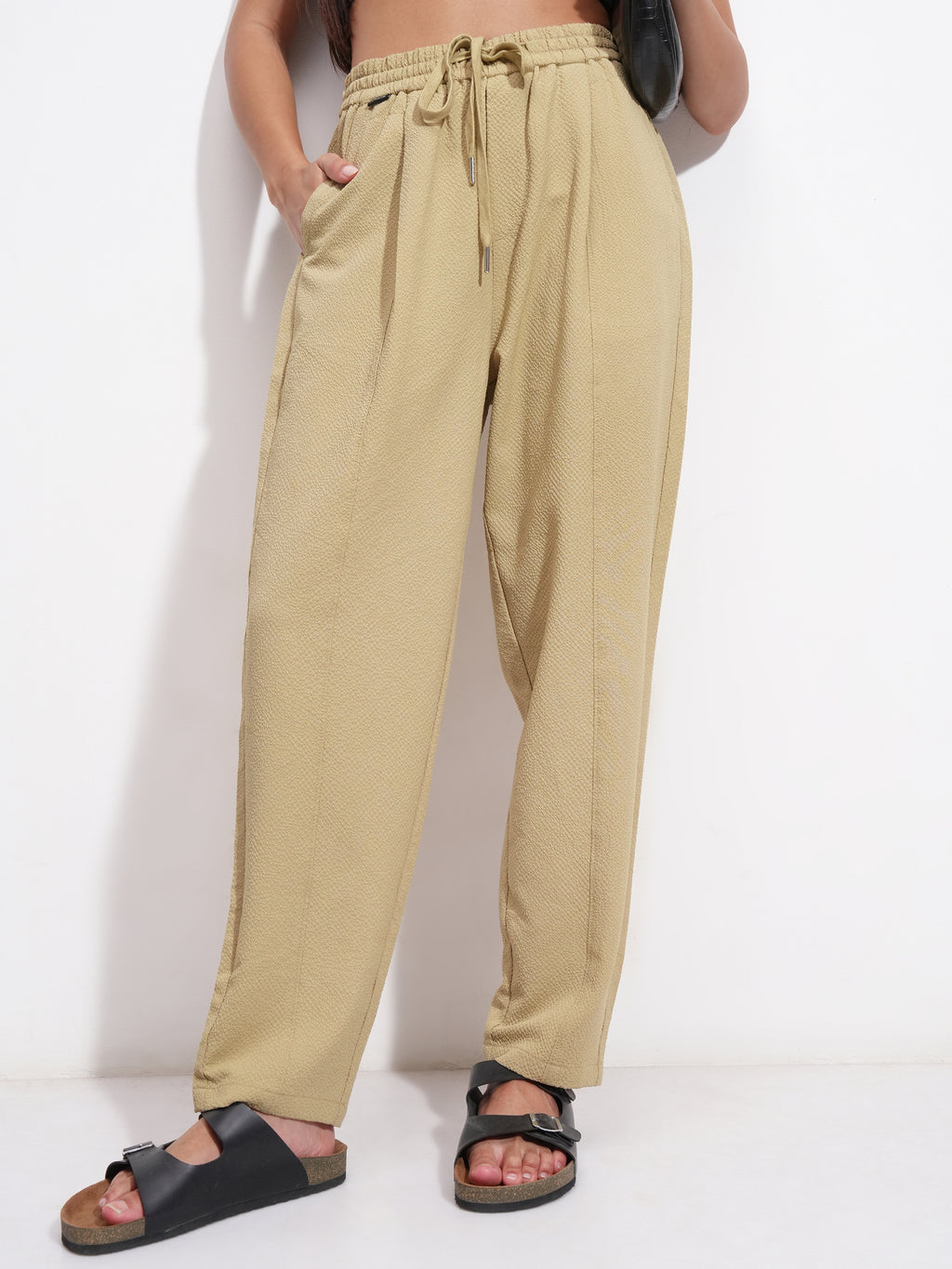 Tokyo Talkies Women Brown SOlid Regular Fit Casual Trouser - Brown - Image 1