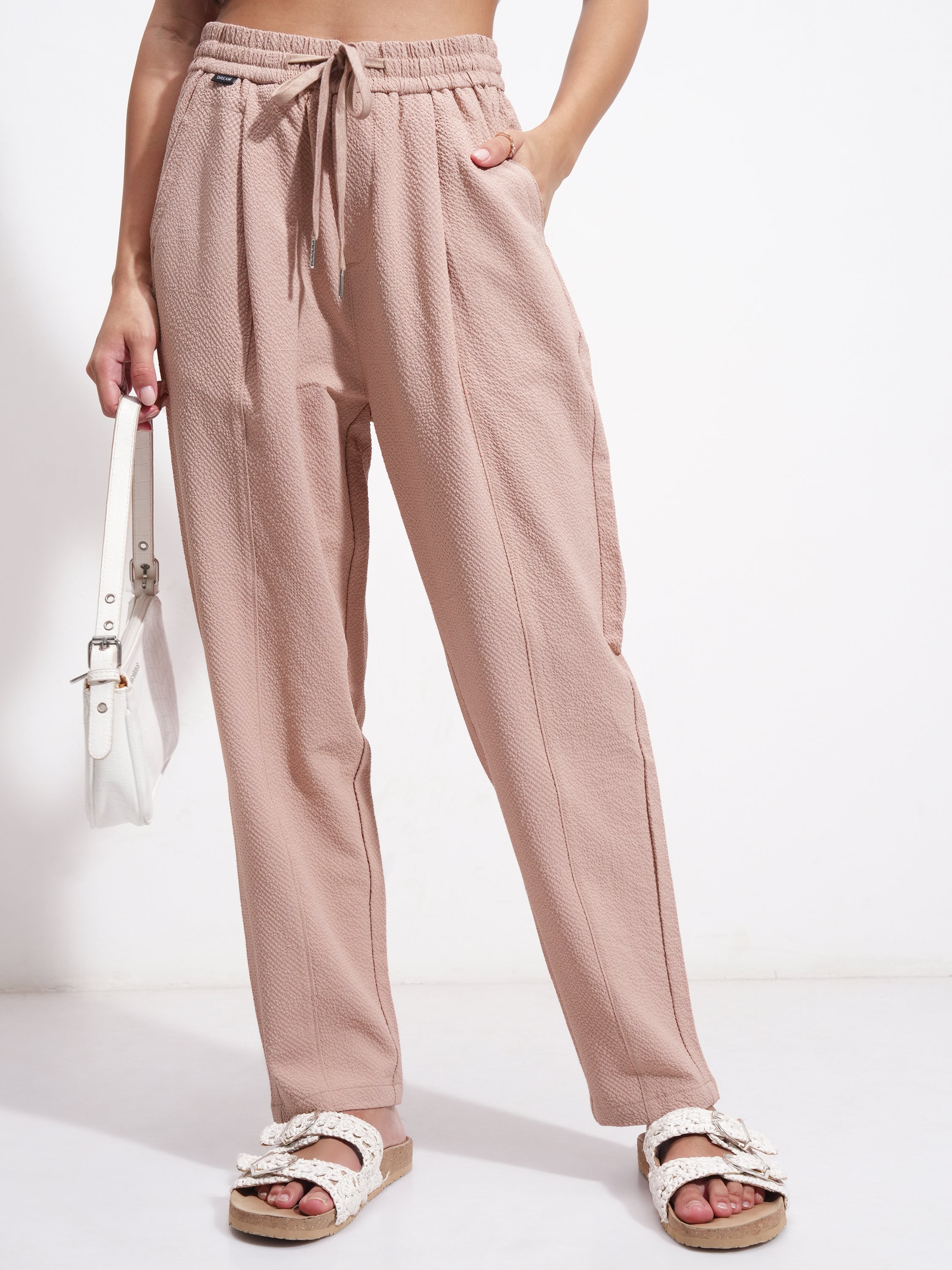 Tokyo Talkies Women Pink SOlid Regular Fit Casual Trouser - Pink - Image 1