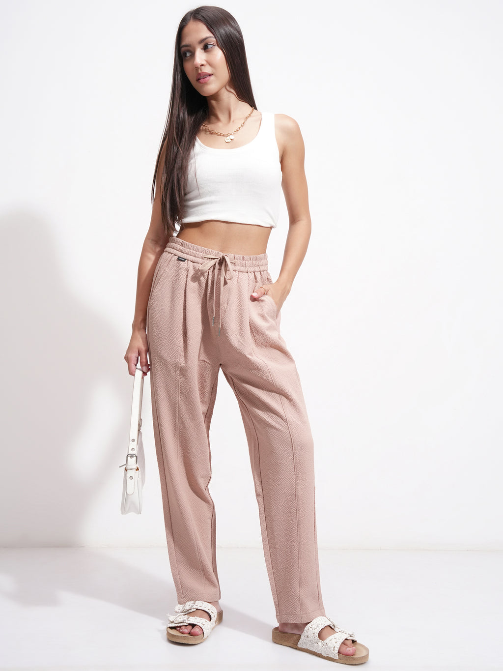 Tokyo Talkies Women Pink SOlid Regular Fit Casual Trouser - Pink - Image 2