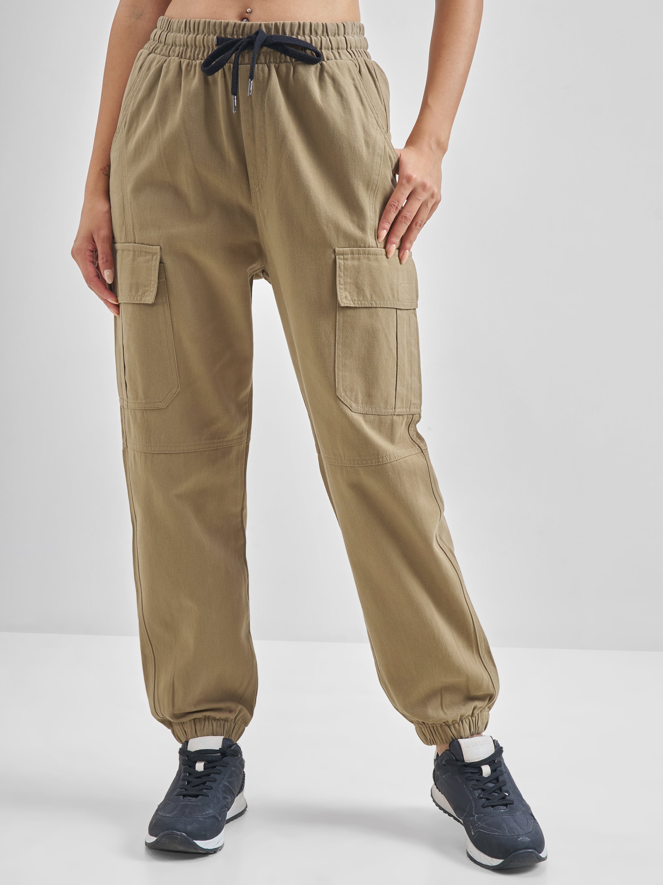 Street By Tokyo Talkies Women Brown Solid Regular Fit Cargos - Brown - Image 1