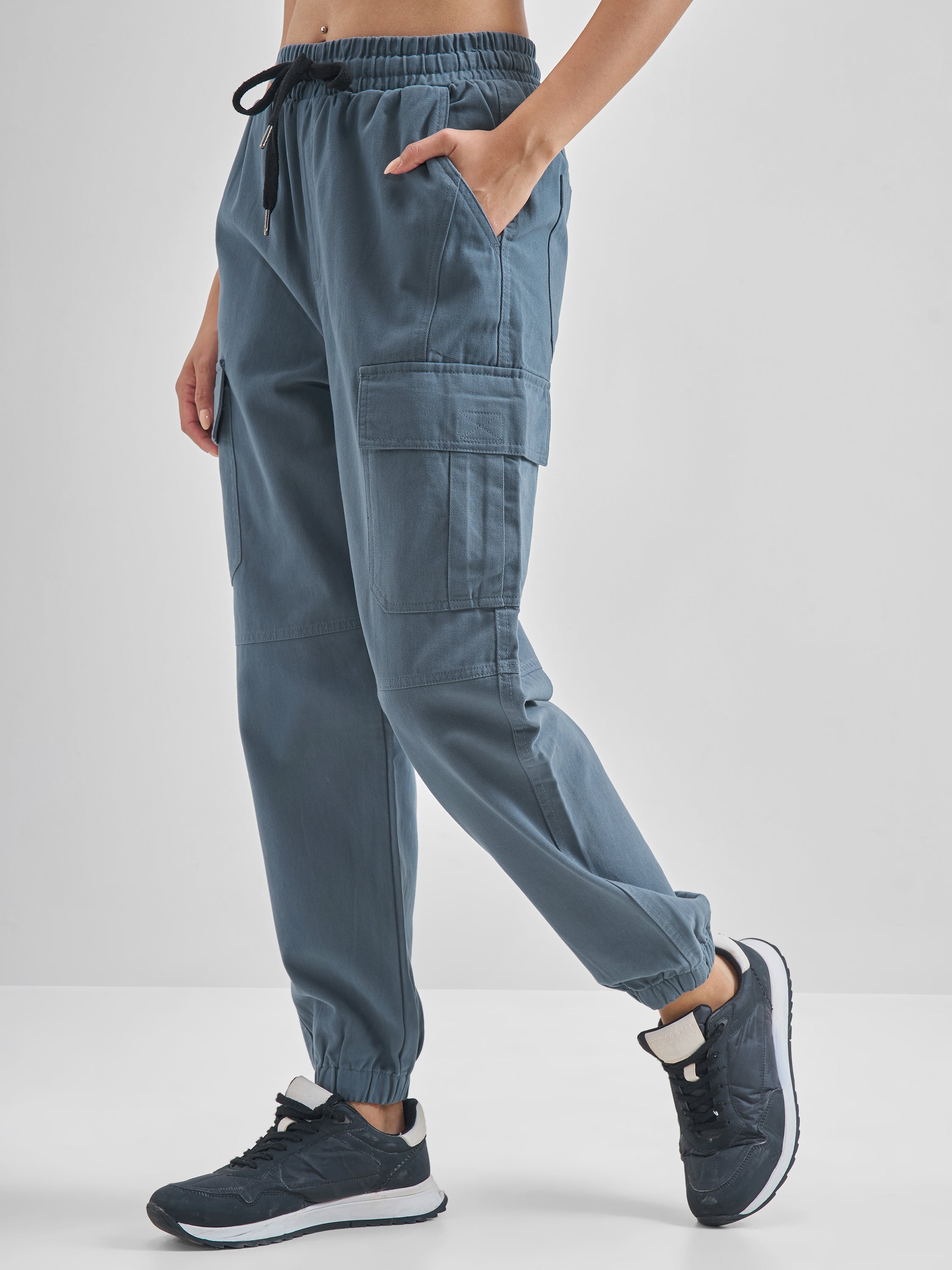 Street By Tokyo Talkies Women Blue Solid Regular Fit Cargos - Blue - Image 4