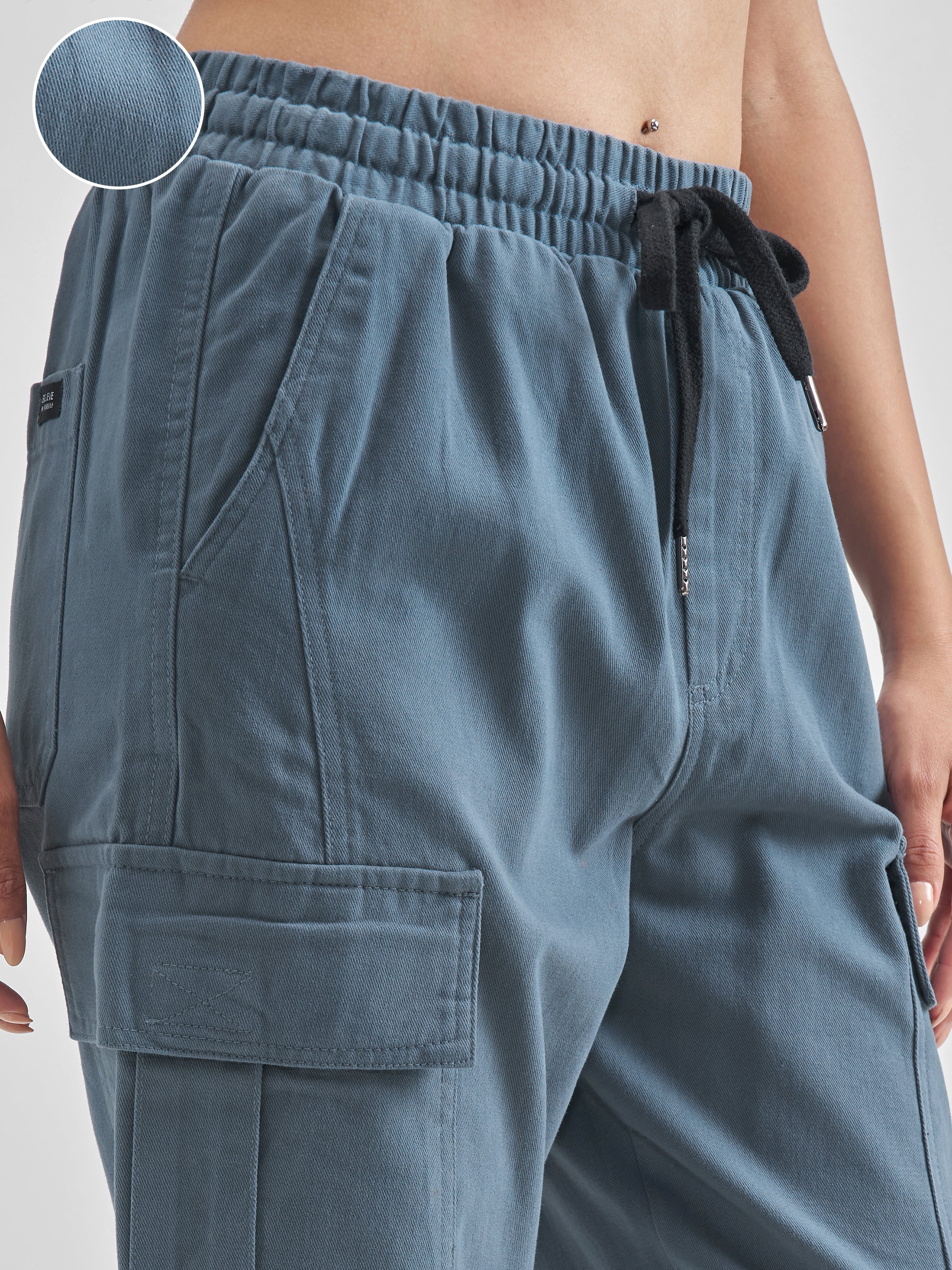 Street By Tokyo Talkies Women Blue Solid Regular Fit Cargos - Blue - Image 5