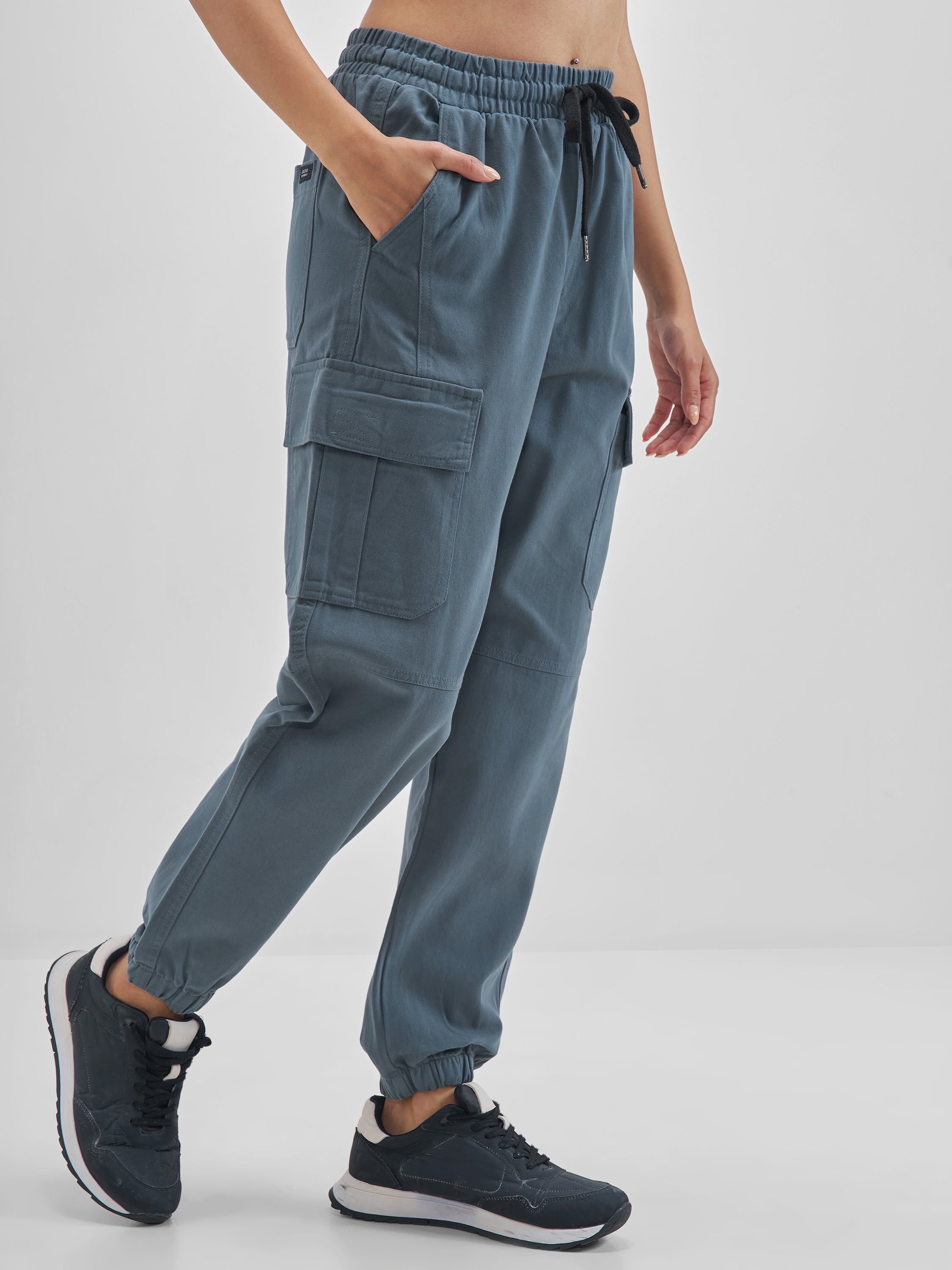 Street By Tokyo Talkies Women Blue Solid Regular Fit Cargos - Blue - Image 6