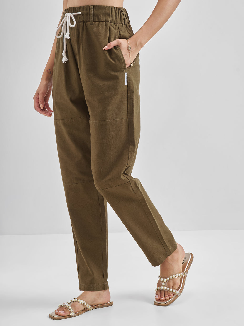 Street By Tokyo Talkies Women Brown Solid Straight Fit Casual Trouser - Brown - Image 4
