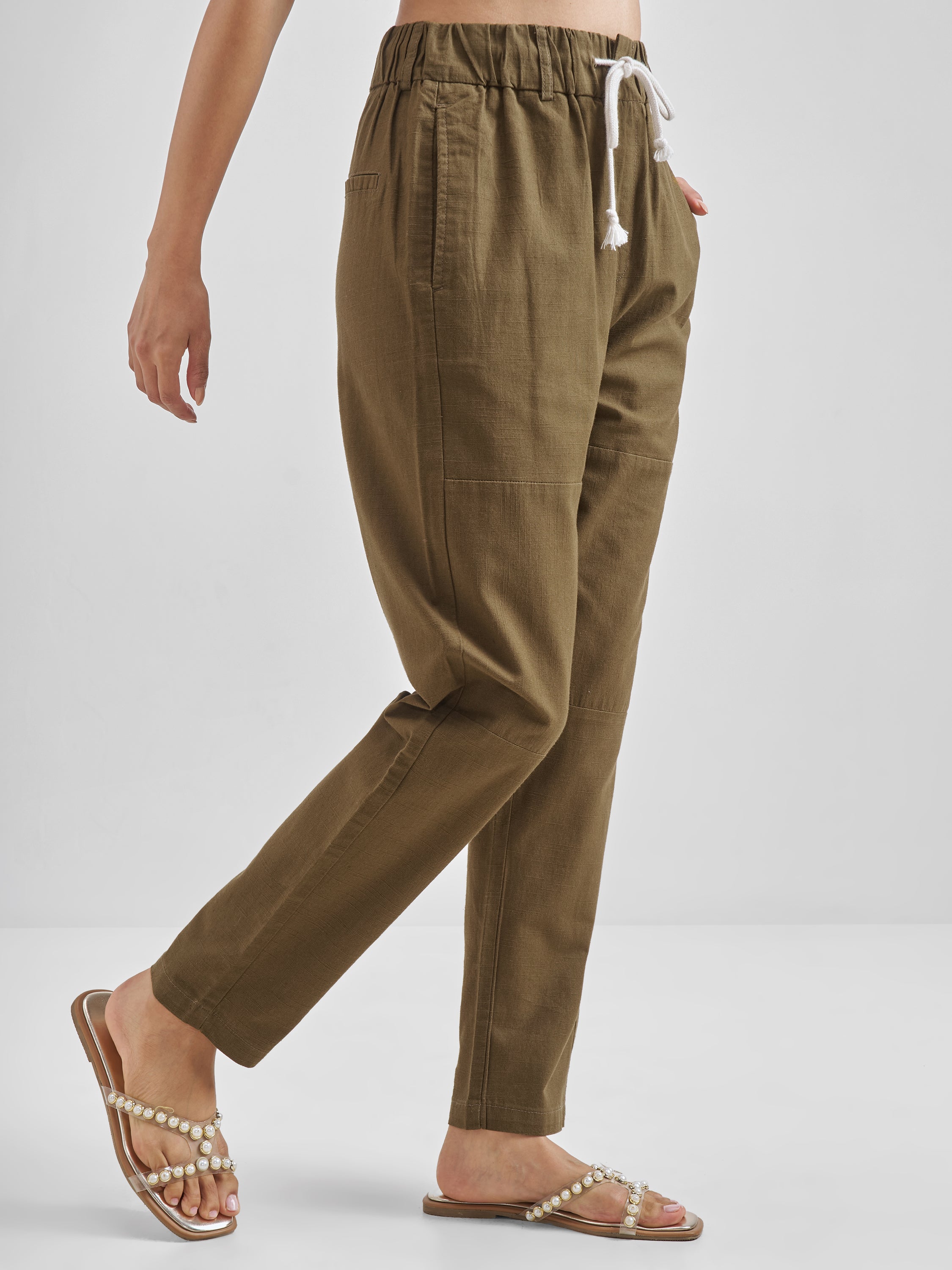 Street By Tokyo Talkies Women Brown Solid Straight Fit Casual Trouser - Brown - Image 6