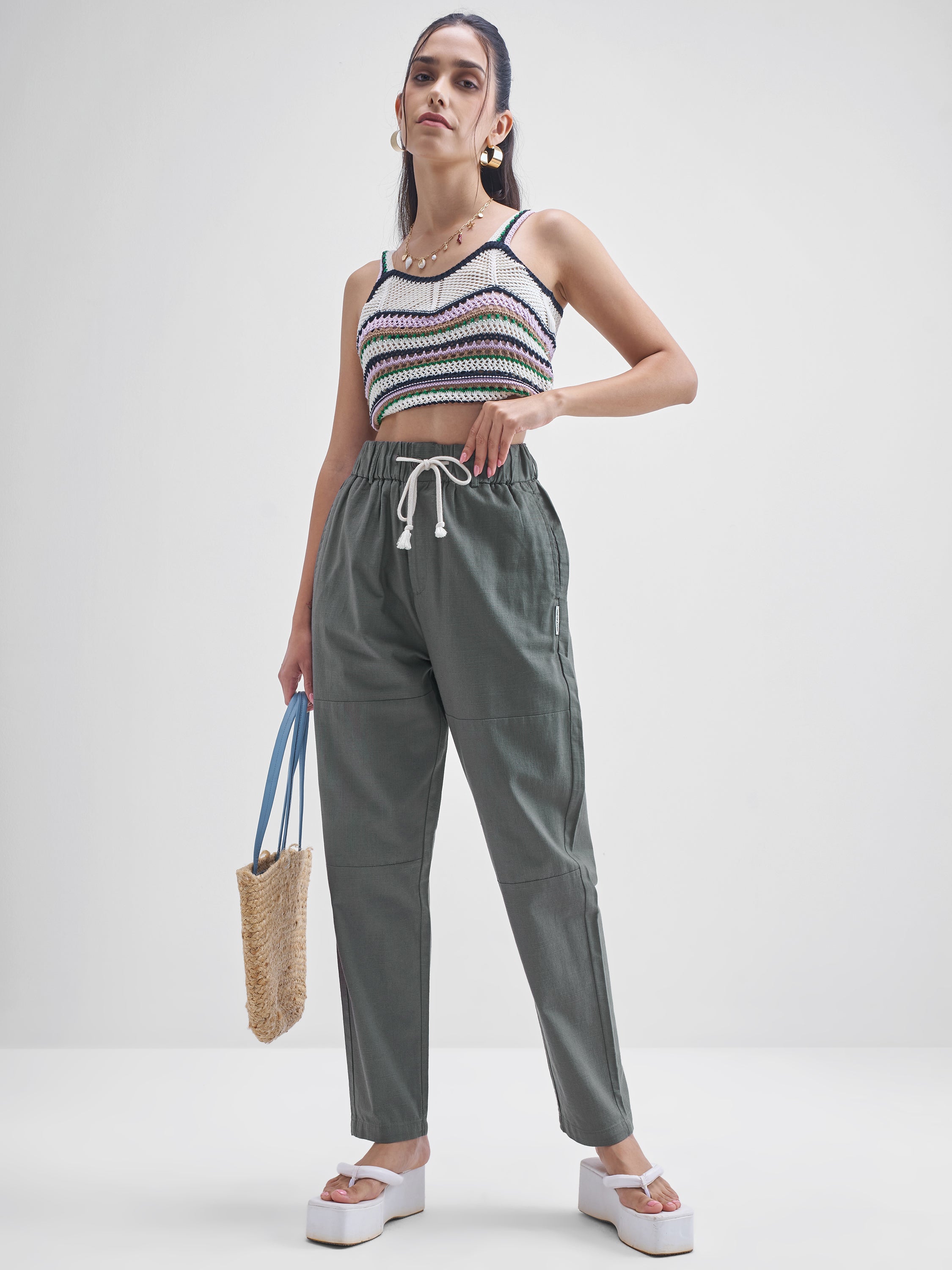 Chic By Tokyo Talkies Women Grey Solid Straight Fit Regular Trousers - Grey - Image 2