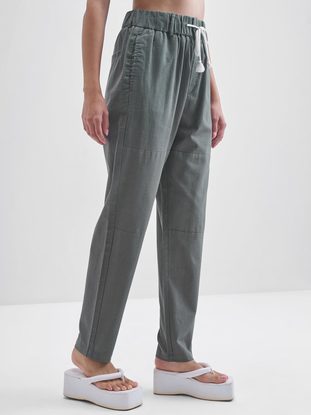 Chic By Tokyo Talkies Women Grey Solid Straight Fit Regular Trousers - Grey - Image 6