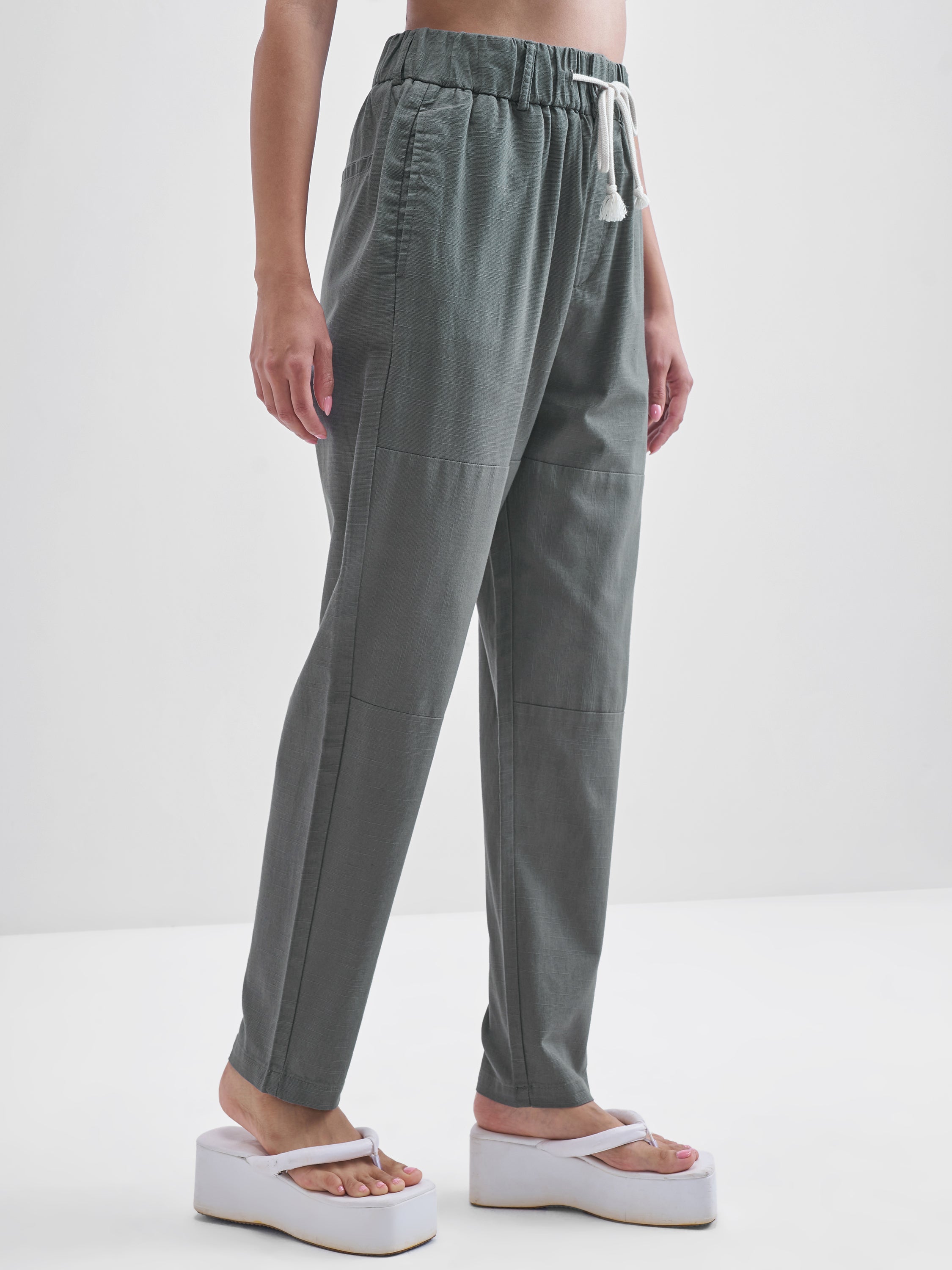 Chic By Tokyo Talkies Women Grey Solid Straight Fit Regular Trousers - Grey - Image 6