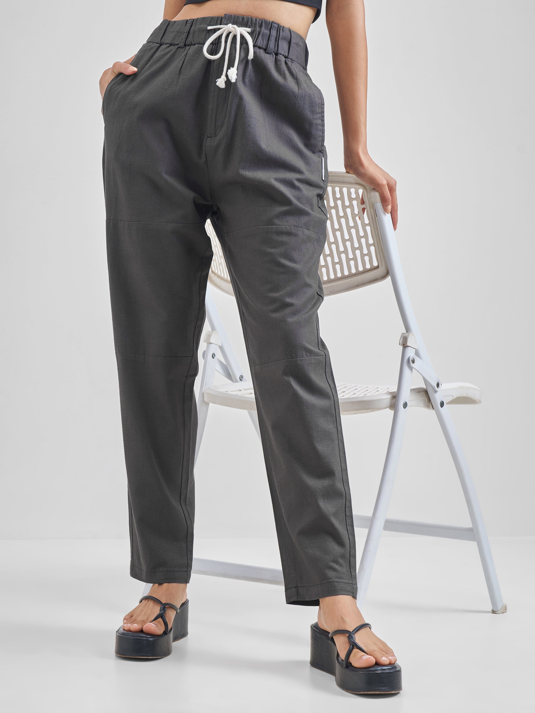 Street By Tokyo Talkies Women Black Solid Straight Fit Casual Trouser - Black - Image 1