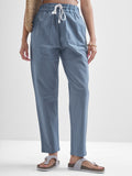 Chic By Tokyo Talkies Women Blue Solid Straight Fit Regular Trousers - Blue - Image 1